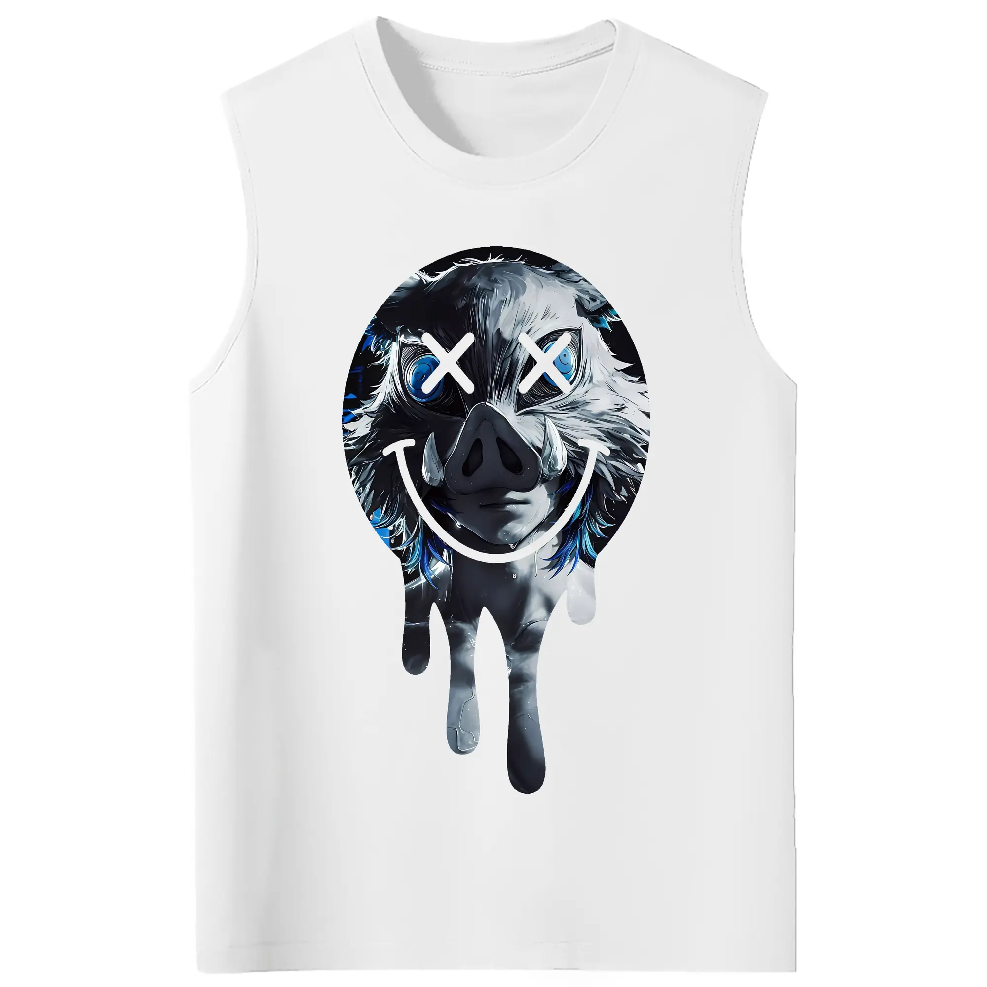 鬼滅の刃 グッズ,嘴平 伊之助 - コットン100％ タンクトップ ・ フロントプリント ・ タイトフィット ・ 快適 通気性 ・ スポーツ カジュアル 散歩用