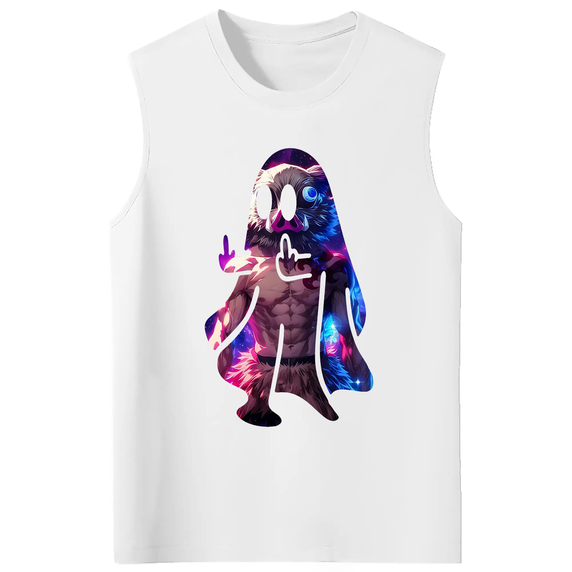 鬼滅の刃 グッズ,嘴平 伊之助 - コットン100％ タンクトップ ・ フロントプリント ・ タイトフィット ・ 快適 通気性 ・ スポーツ カジュアル 散歩用