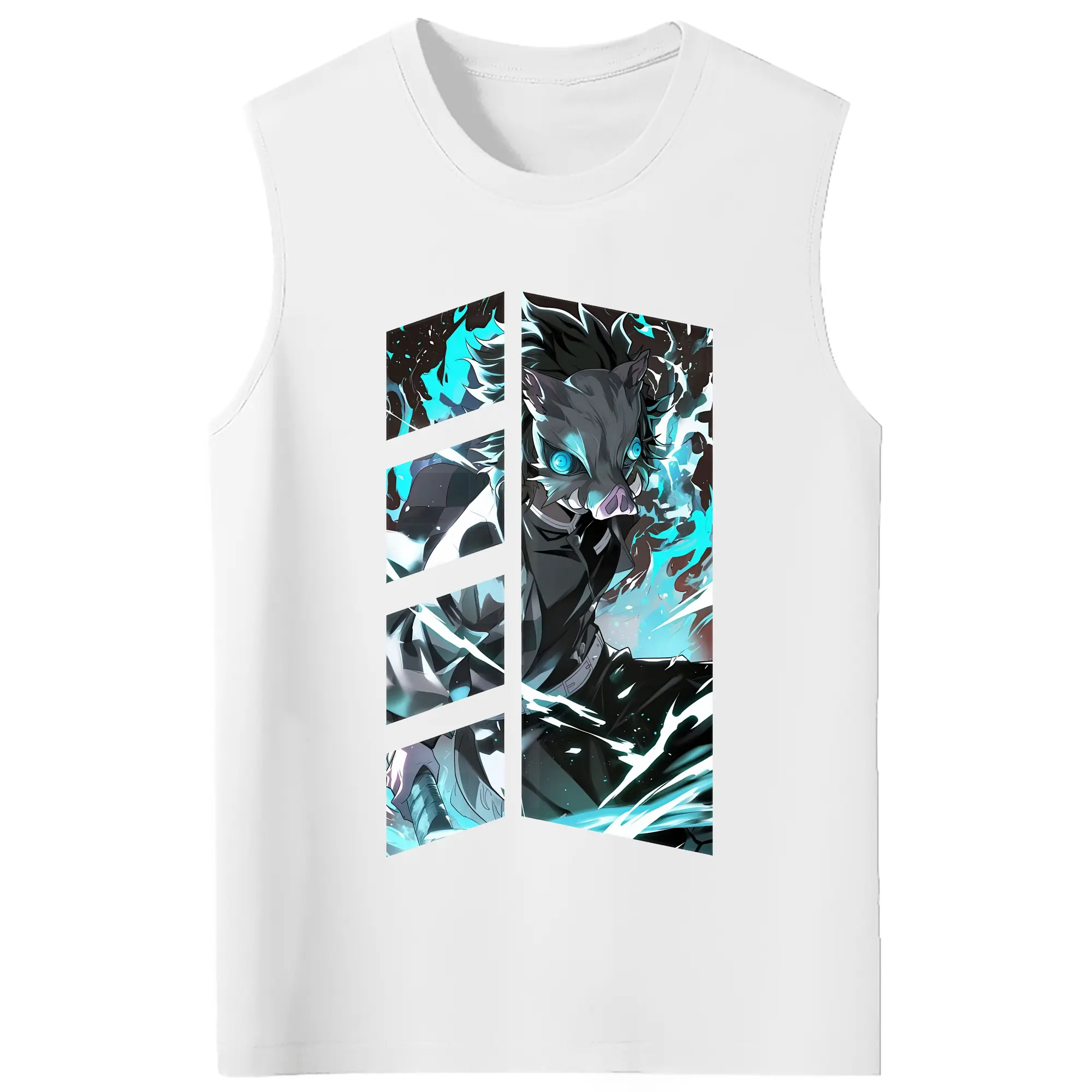鬼滅の刃 グッズ,嘴平 伊之助 - コットン100％ タンクトップ ・ フロントプリント ・ タイトフィット ・ 快適 通気性 ・ スポーツ カジュアル 散歩用