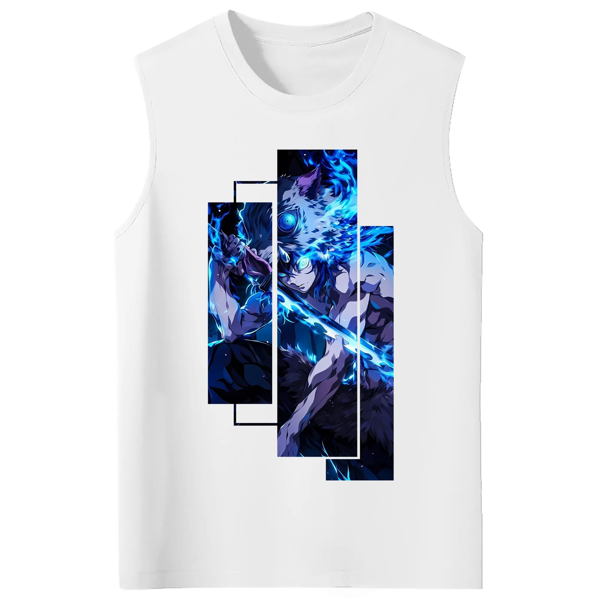 鬼滅の刃 グッズ,嘴平 伊之助 - コットン100％ タンクトップ ・ フロントプリント ・ タイトフィット ・ 快適 通気性 ・ スポーツ カジュアル 散歩用