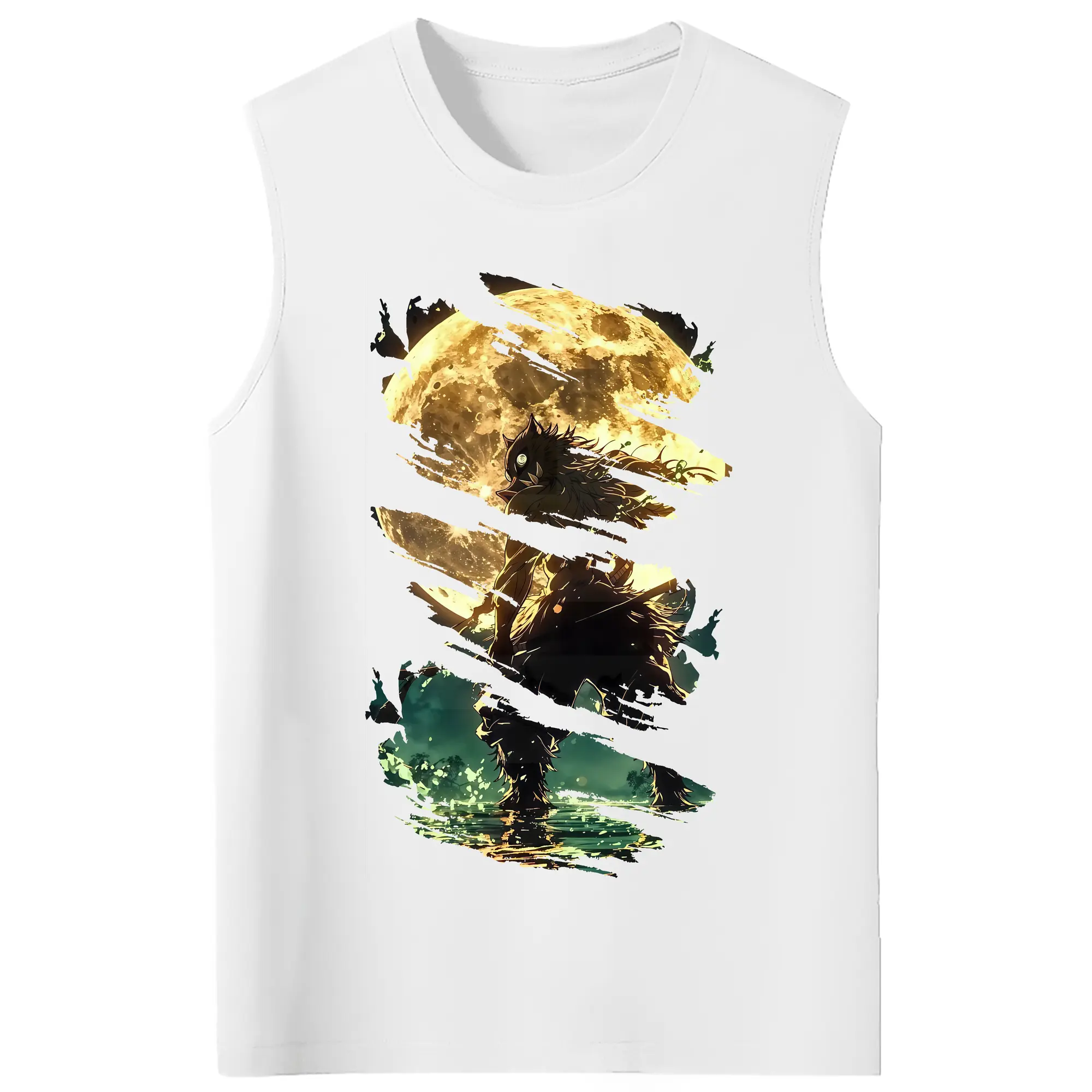 鬼滅の刃 グッズ,嘴平 伊之助 - コットン100％ タンクトップ ・ フロントプリント ・ タイトフィット ・ 快適 通気性 ・ スポーツ カジュアル 散歩用