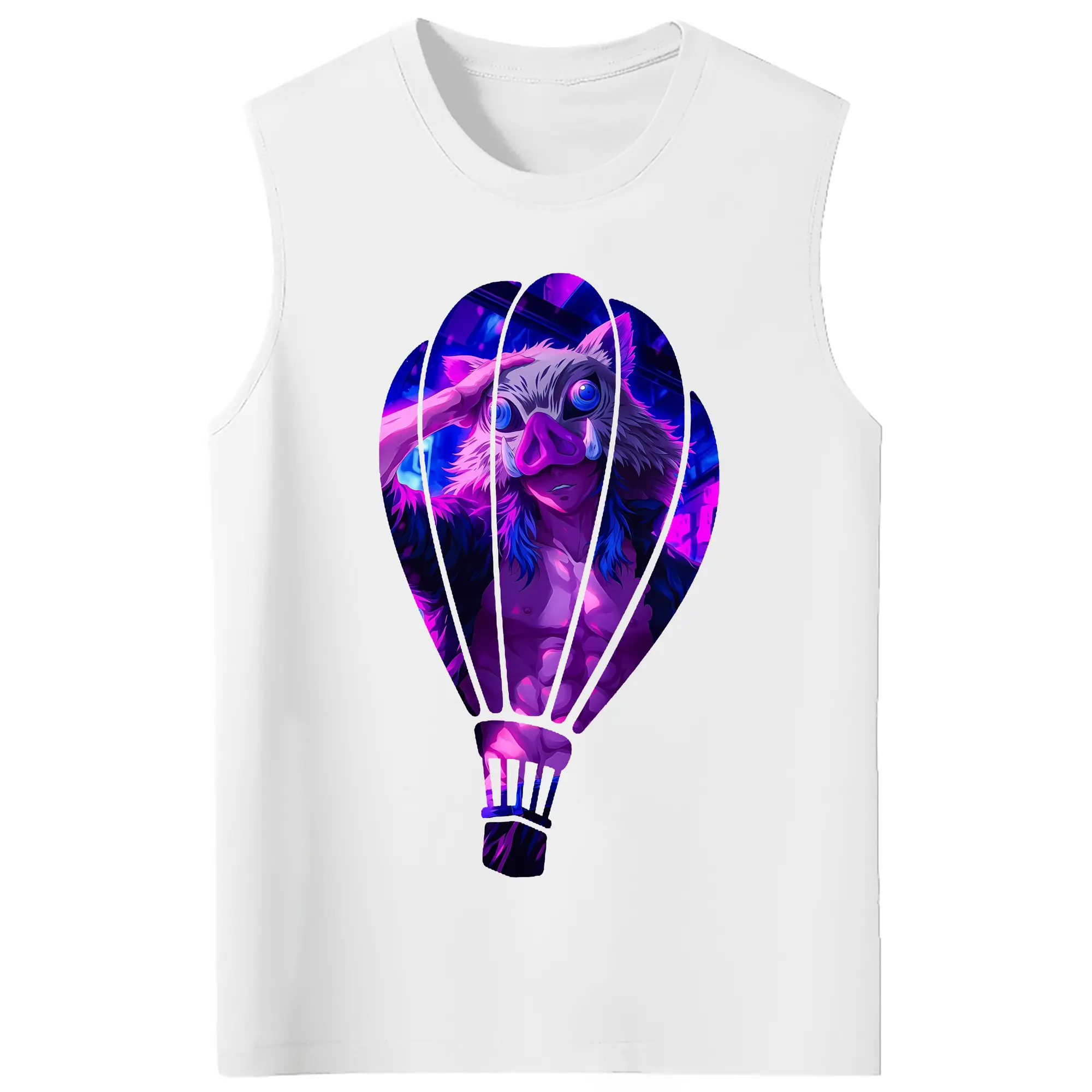 鬼滅の刃 グッズ,嘴平 伊之助 - コットン100％ タンクトップ ・ フロントプリント ・ タイトフィット ・ 快適 通気性 ・ スポーツ カジュアル 散歩用