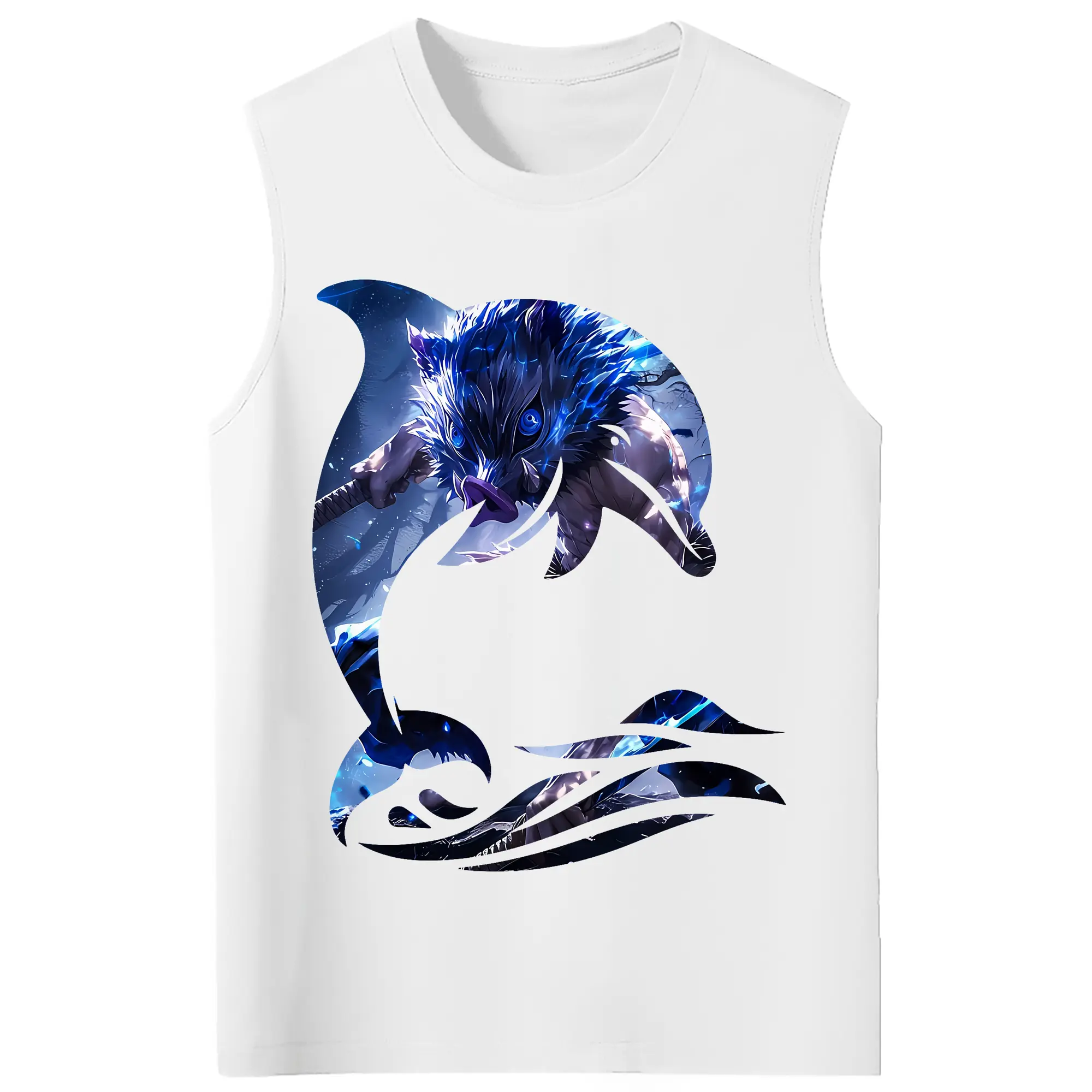 鬼滅の刃 グッズ,嘴平 伊之助 - コットン100％ タンクトップ ・ フロントプリント ・ タイトフィット ・ 快適 通気性 ・ スポーツ カジュアル 散歩用