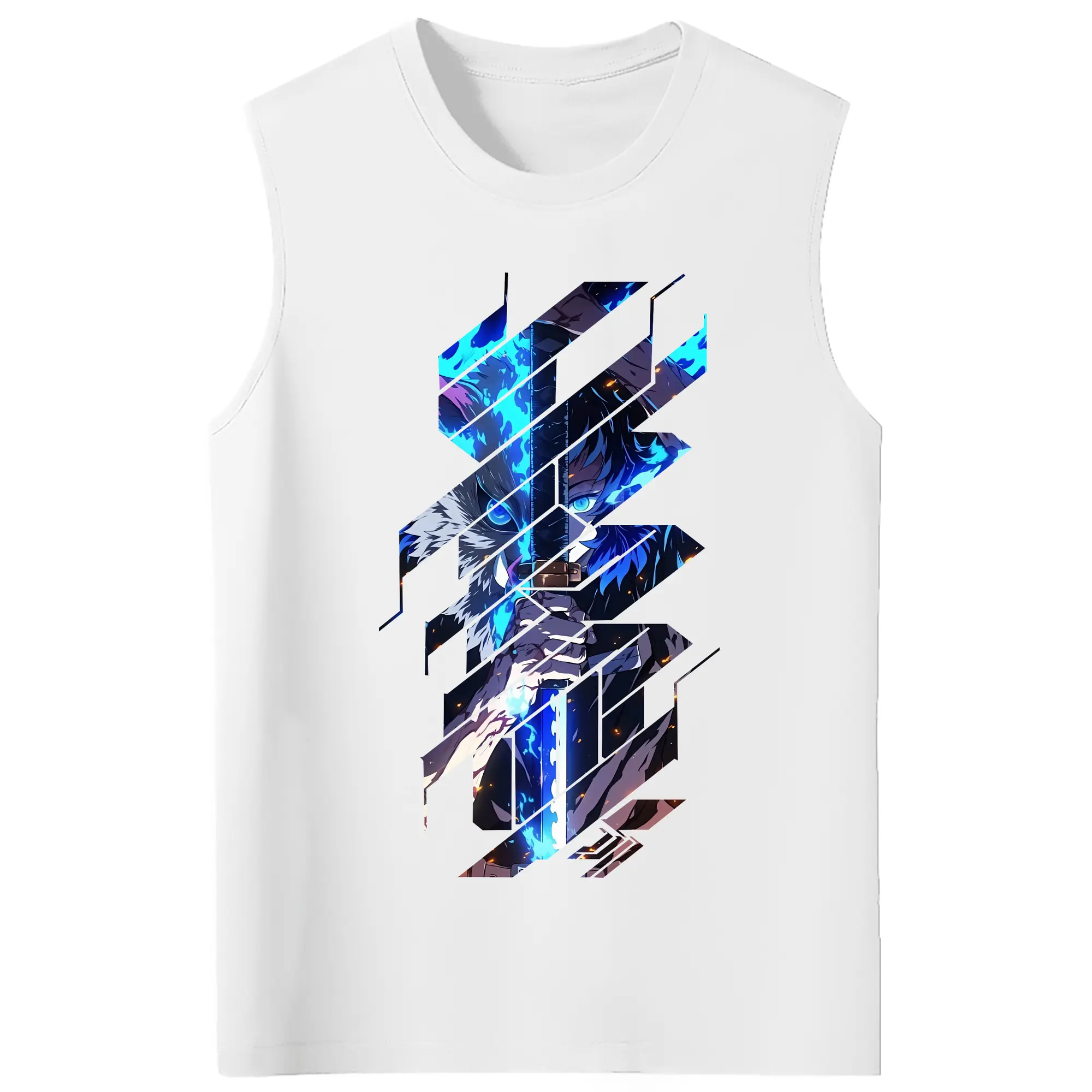 鬼滅の刃 グッズ,嘴平 伊之助 - コットン100％ タンクトップ ・ フロントプリント ・ タイトフィット ・ 快適 通気性 ・ スポーツ カジュアル 散歩用