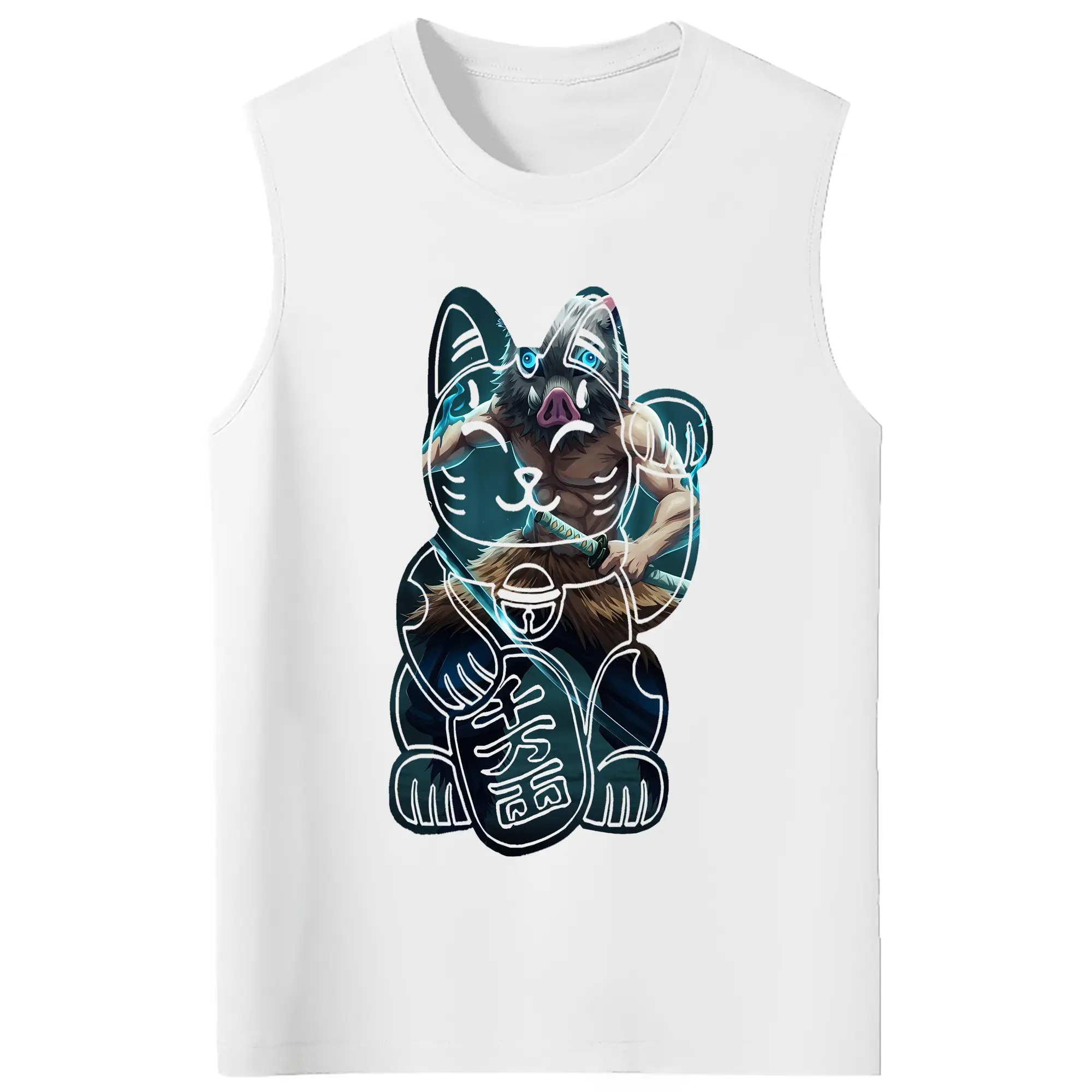 鬼滅の刃 グッズ,嘴平 伊之助 - コットン100％ タンクトップ ・ フロントプリント ・ タイトフィット ・ 快適 通気性 ・ スポーツ カジュアル 散歩用