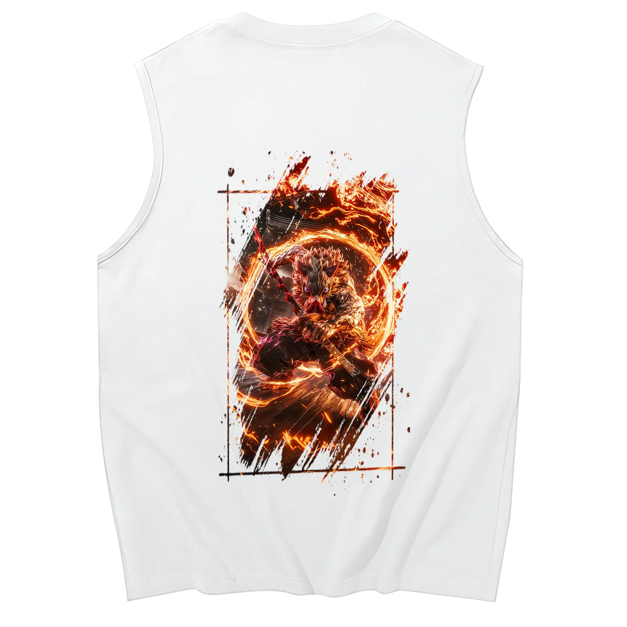 鬼滅の刃 グッズ,嘴平 伊之助 - コットン100％ タンクトップ ・ 背面プリント ・ タイトシルエット ・ 快適 通気性 ・ スポーツ カジュアル 散歩用