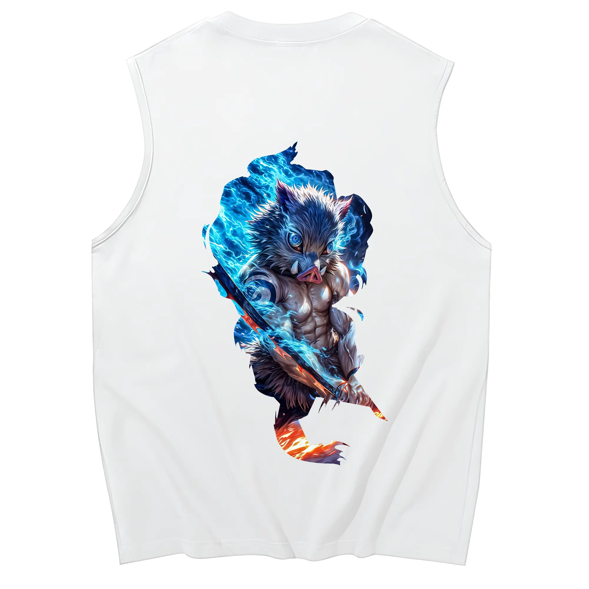 鬼滅の刃 グッズ,嘴平 伊之助 - コットン100％ タンクトップ ・ 背面プリント ・ タイトシルエット ・ 快適 通気性 ・ スポーツ カジュアル 散歩用