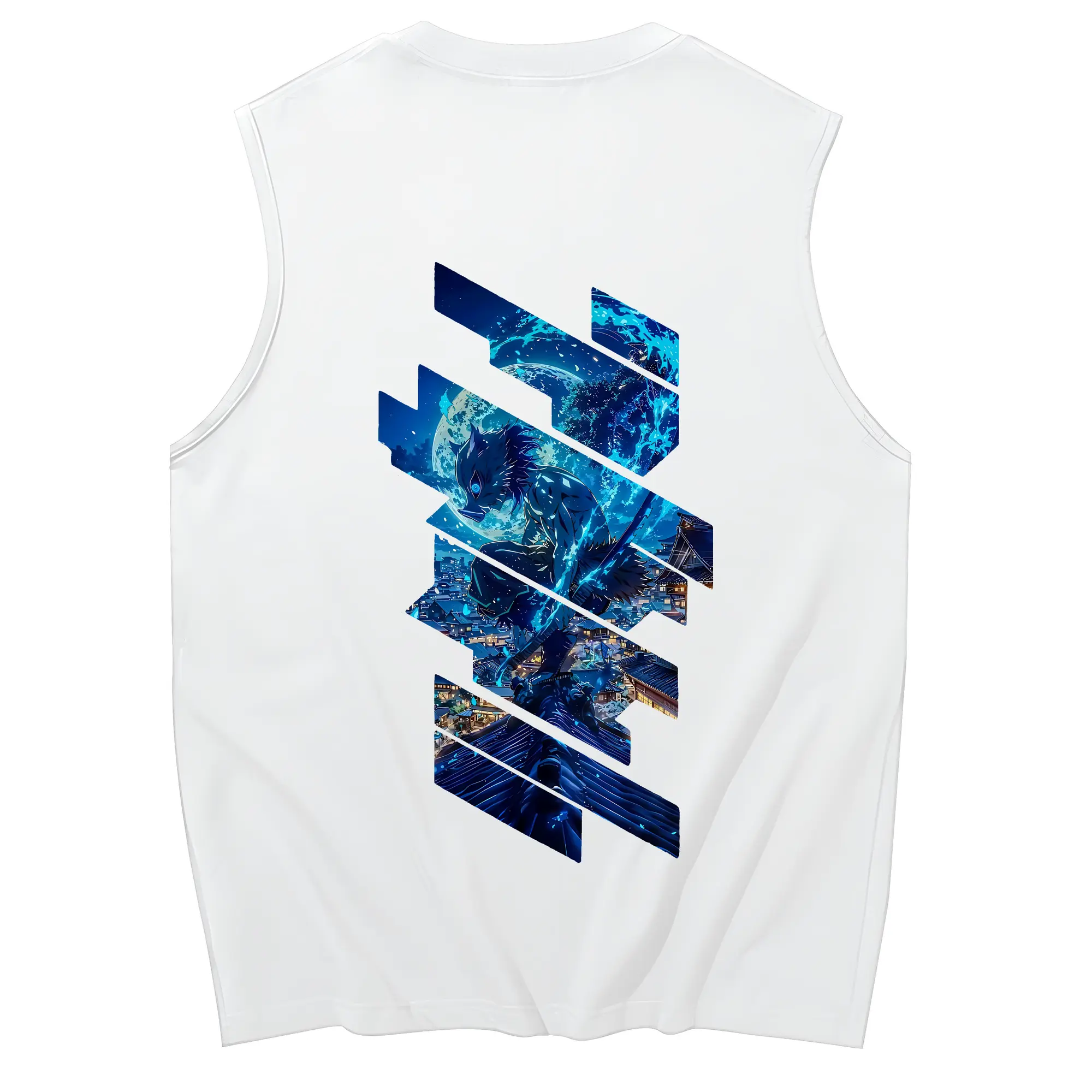 鬼滅の刃 グッズ,嘴平 伊之助 - コットン100％ タンクトップ ・ 背面プリント ・ タイトシルエット ・ 快適 通気性 ・ スポーツ カジュアル 散歩用