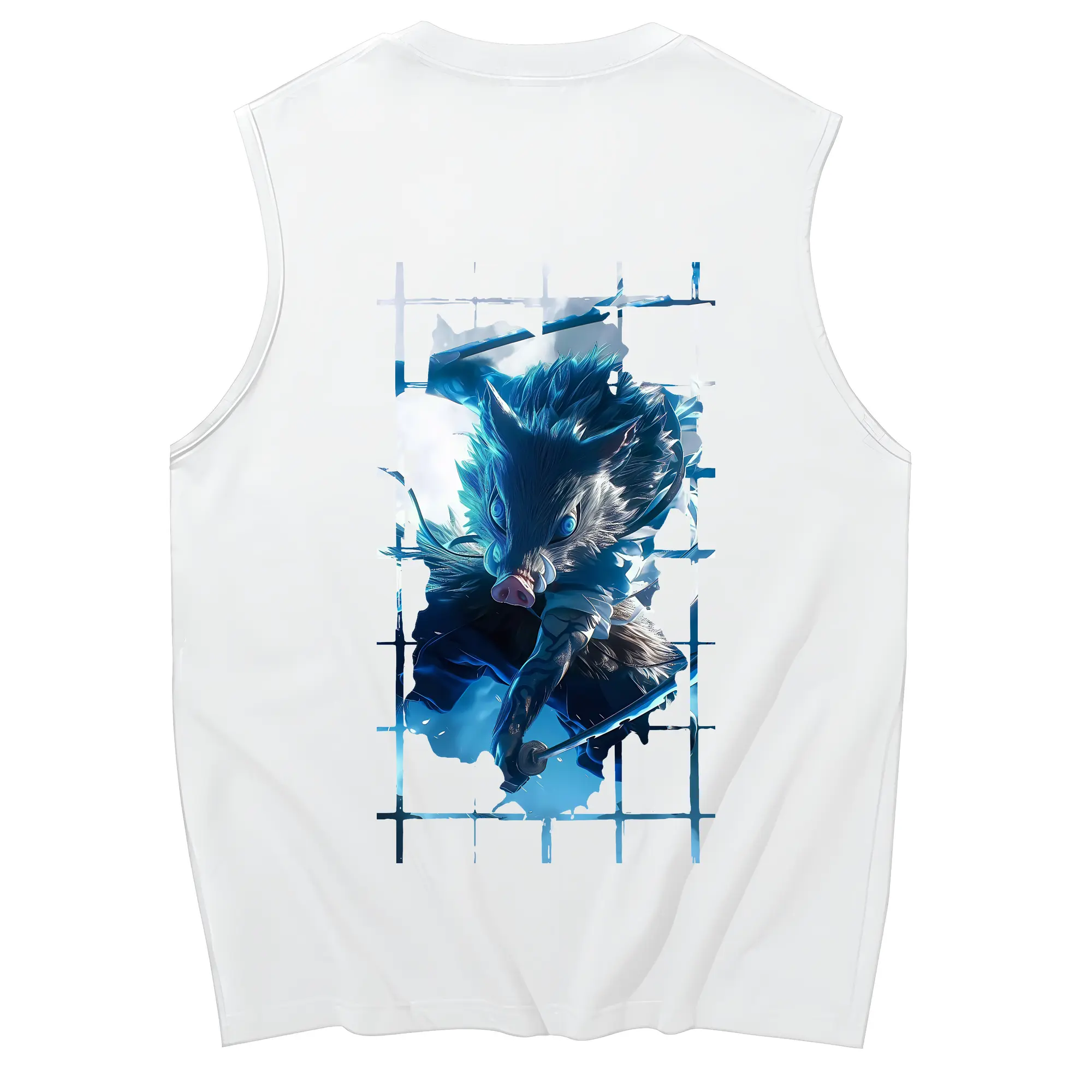 鬼滅の刃 グッズ,嘴平 伊之助 - コットン100％ タンクトップ ・ 背面プリント ・ タイトシルエット ・ 快適 通気性 ・ スポーツ カジュアル 散歩用