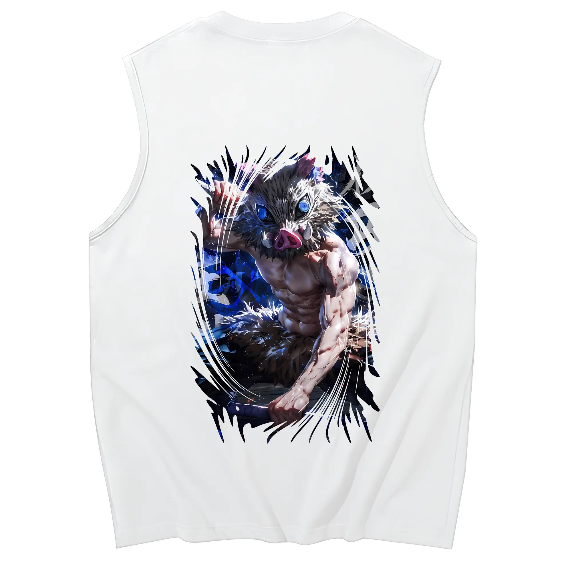 鬼滅の刃 グッズ,嘴平 伊之助 - コットン100％ タンクトップ ・ 背面プリント ・ タイトシルエット ・ 快適 通気性 ・ スポーツ カジュアル 散歩用