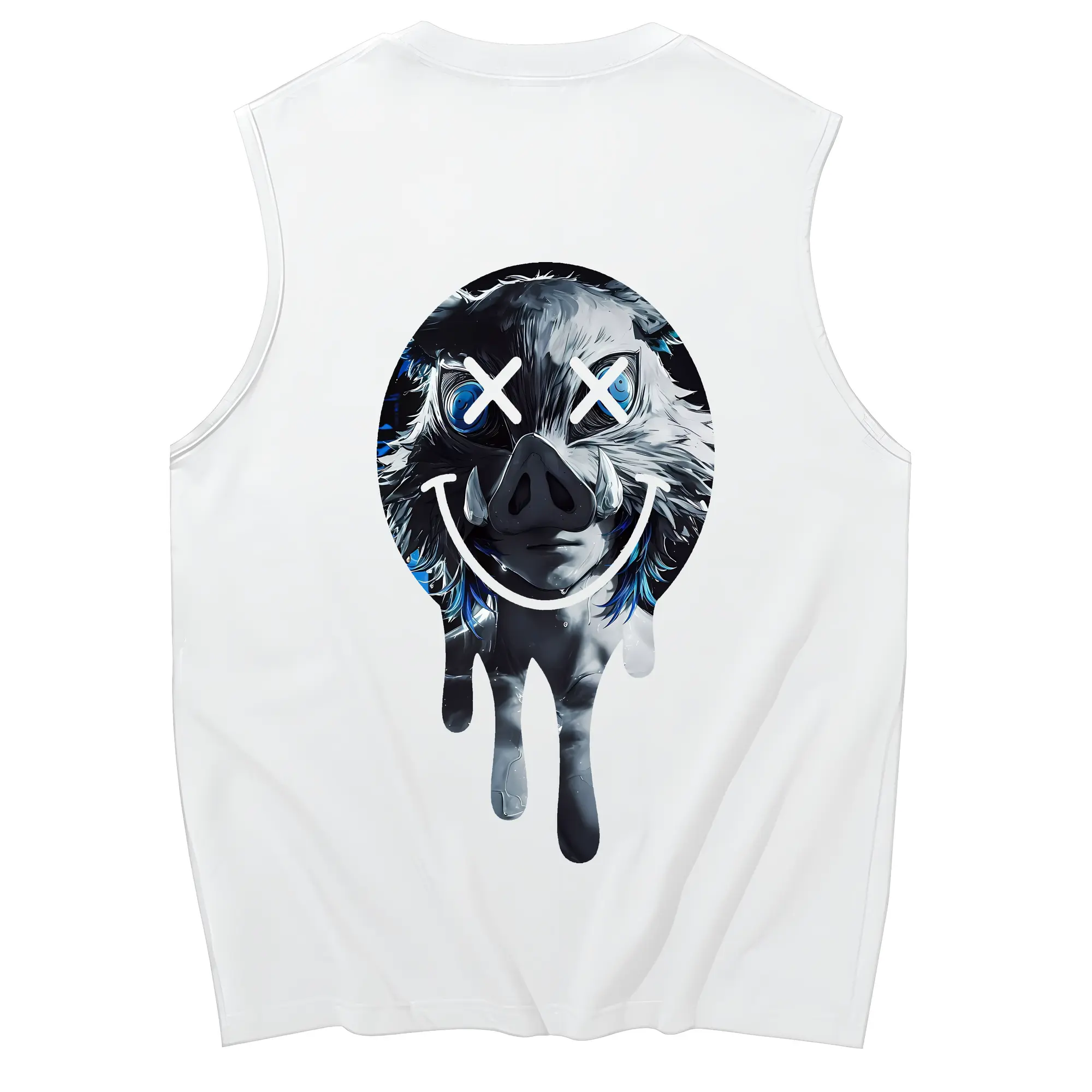 鬼滅の刃 グッズ,嘴平 伊之助 - コットン100％ タンクトップ ・ 背面プリント ・ タイトシルエット ・ 快適 通気性 ・ スポーツ カジュアル 散歩用