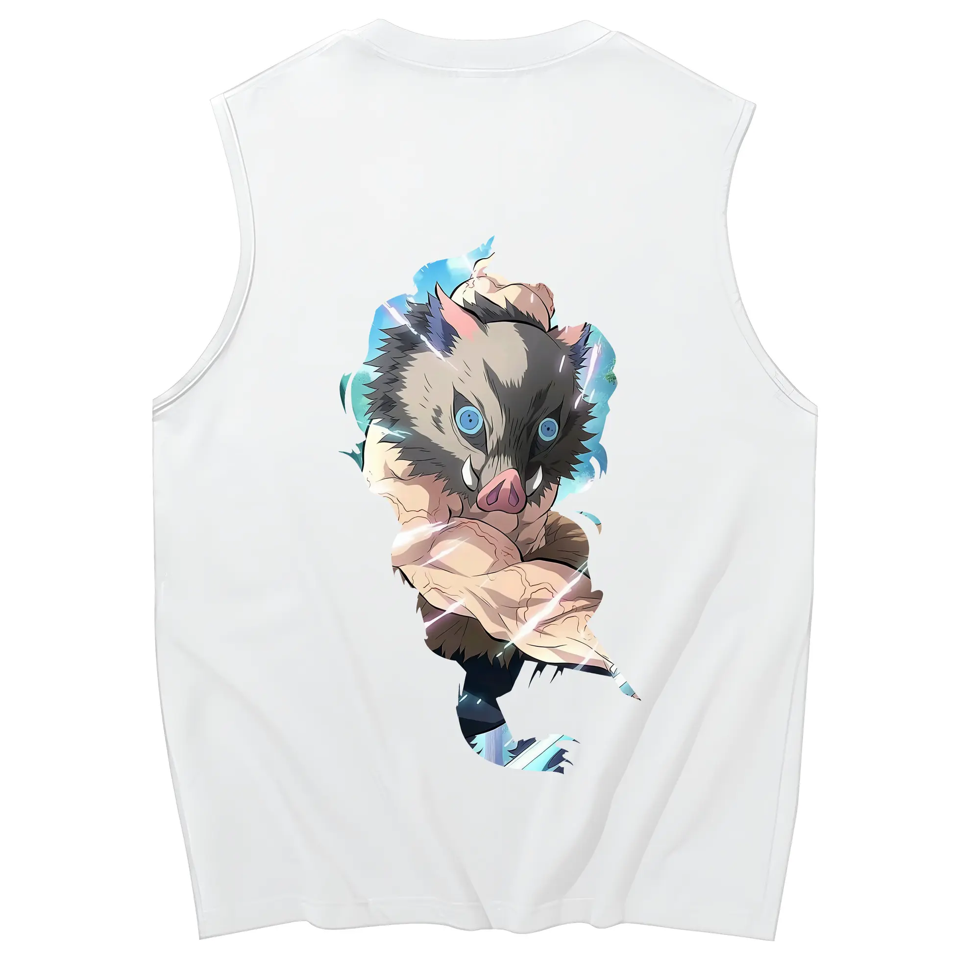 鬼滅の刃 グッズ,嘴平 伊之助 - コットン100％ タンクトップ ・ 背面プリント ・ タイトシルエット ・ 快適 通気性 ・ スポーツ カジュアル 散歩用