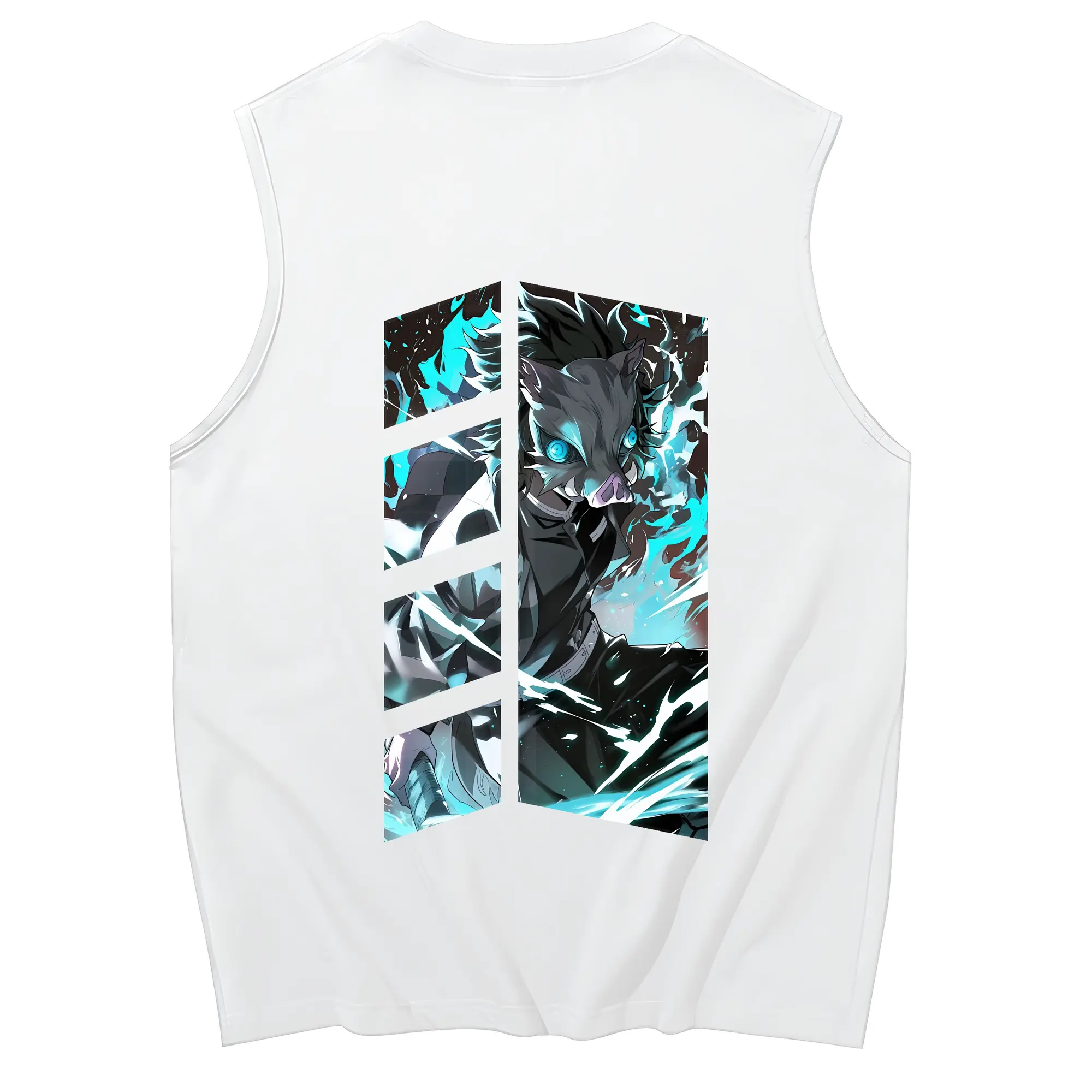 鬼滅の刃 グッズ,嘴平 伊之助 - コットン100％ タンクトップ ・ 背面プリント ・ タイトシルエット ・ 快適 通気性 ・ スポーツ カジュアル 散歩用
