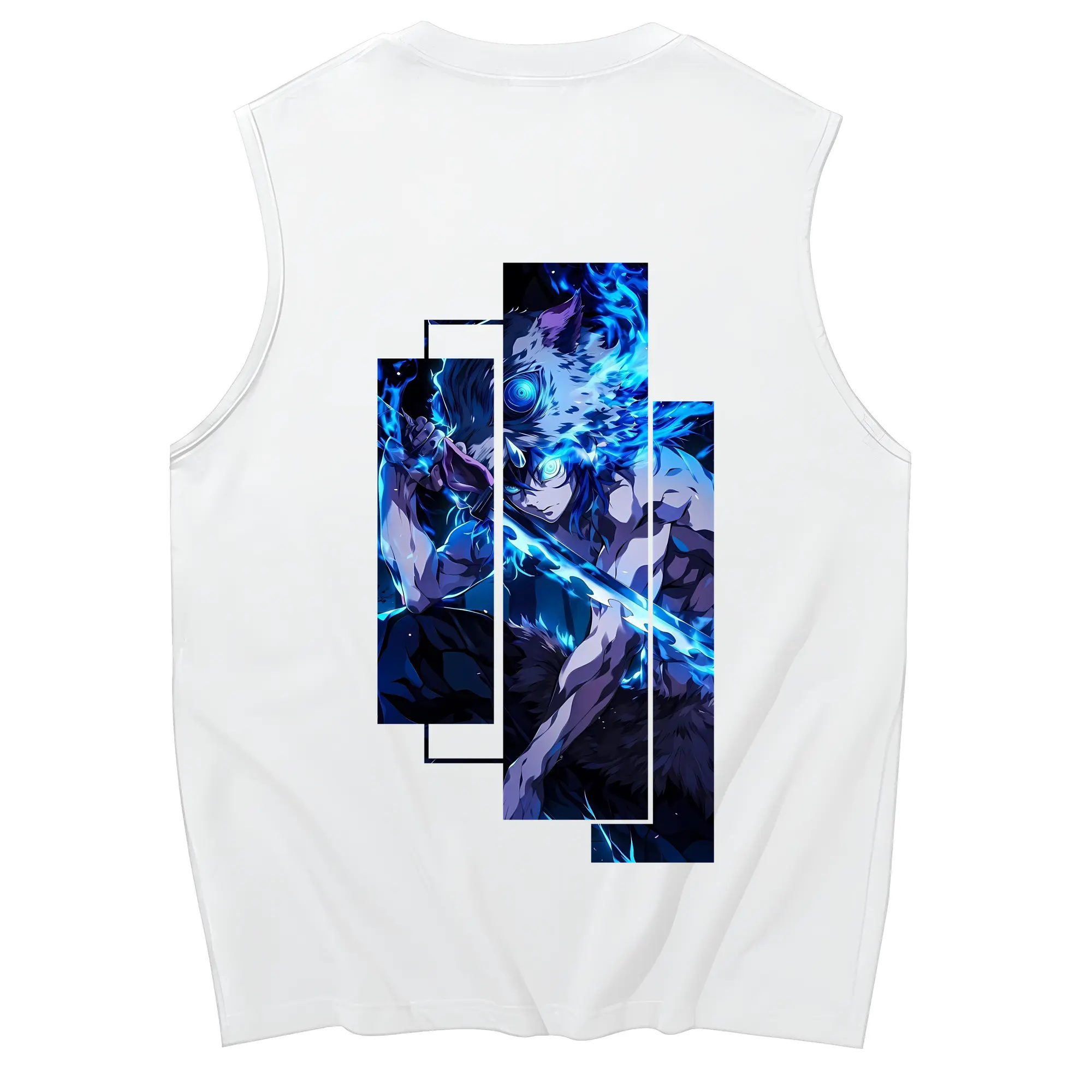 鬼滅の刃 グッズ,嘴平 伊之助 - コットン100％ タンクトップ ・ 背面プリント ・ タイトシルエット ・ 快適 通気性 ・ スポーツ カジュアル 散歩用