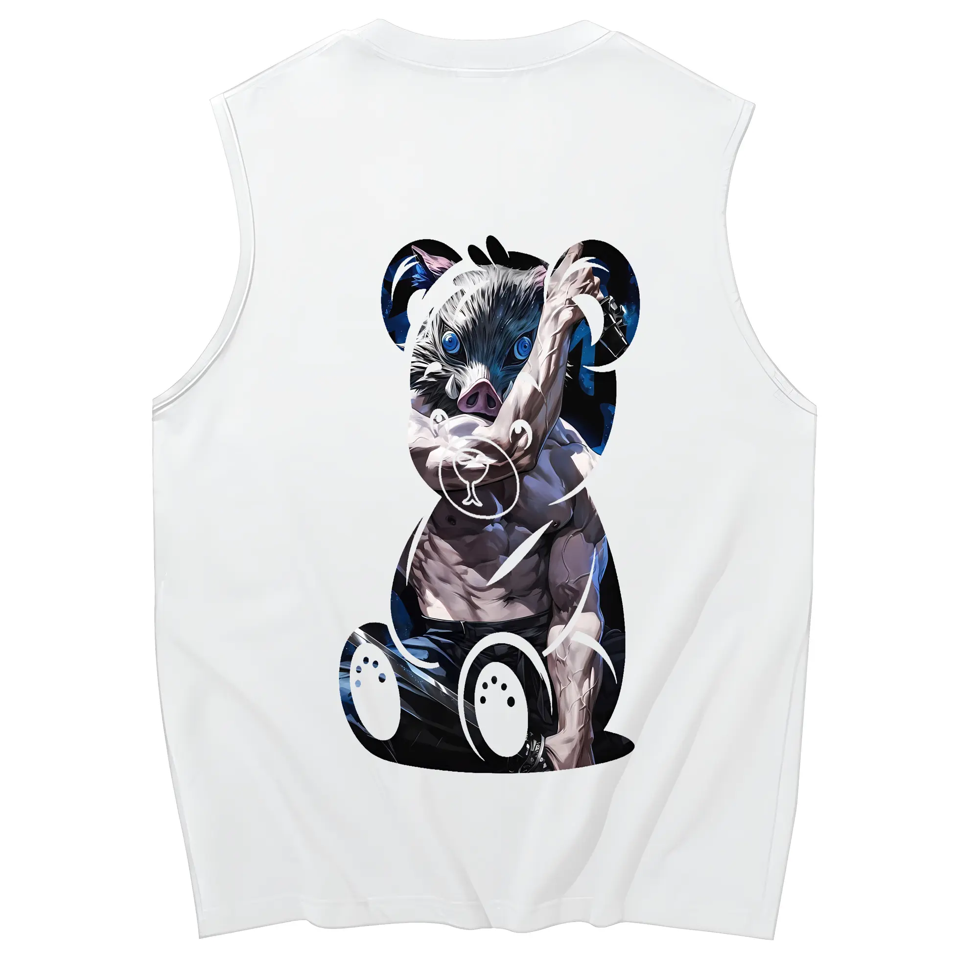 鬼滅の刃 グッズ,嘴平 伊之助 - コットン100％ タンクトップ ・ 背面プリント ・ タイトシルエット ・ 快適 通気性 ・ スポーツ カジュアル 散歩用