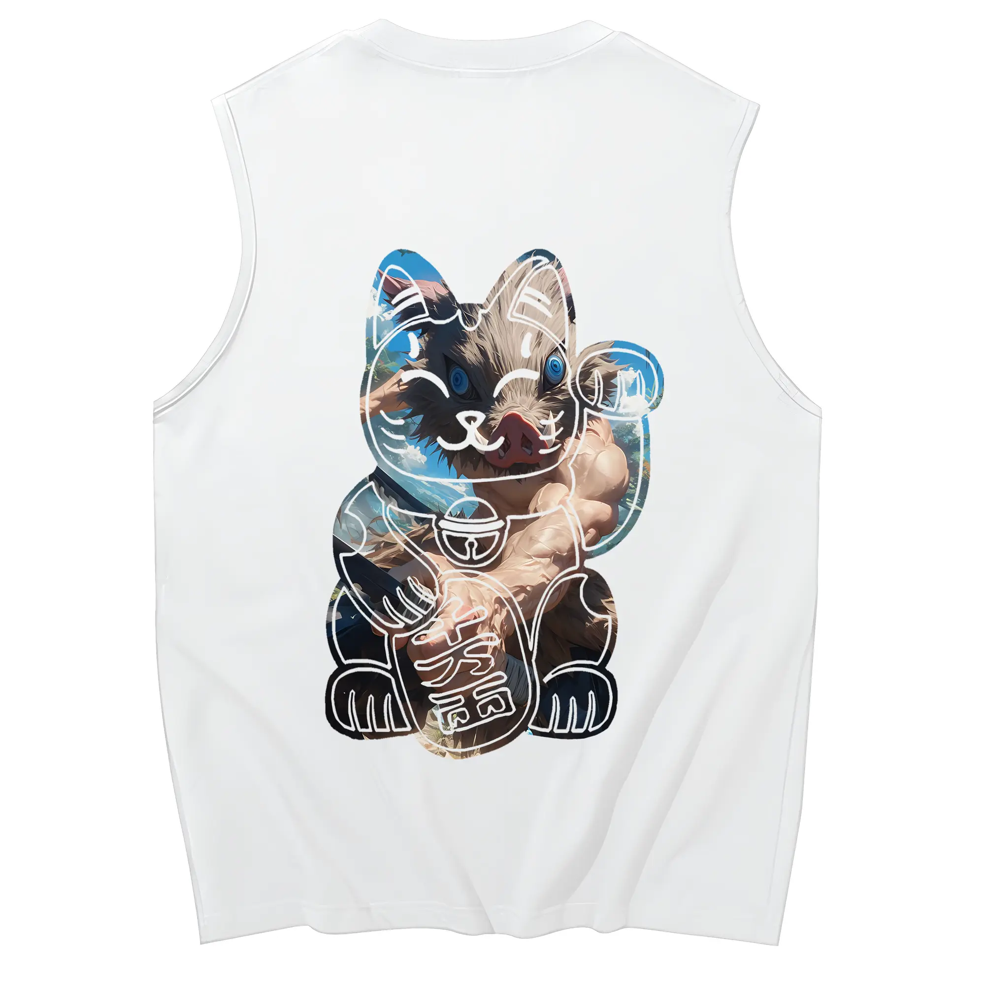 鬼滅の刃 グッズ,嘴平 伊之助 - コットン100％ タンクトップ ・ 背面プリント ・ タイトシルエット ・ 快適 通気性 ・ スポーツ カジュアル 散歩用
