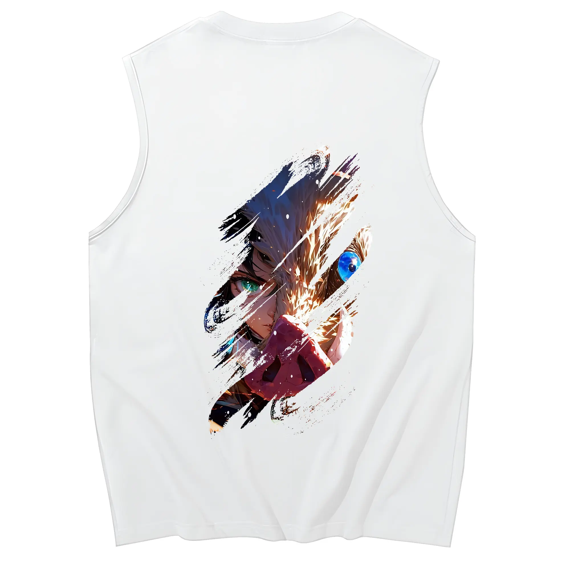 鬼滅の刃 グッズ,嘴平 伊之助 - コットン100％ タンクトップ ・ 背面プリント ・ タイトシルエット ・ 快適 通気性 ・ スポーツ カジュアル 散歩用