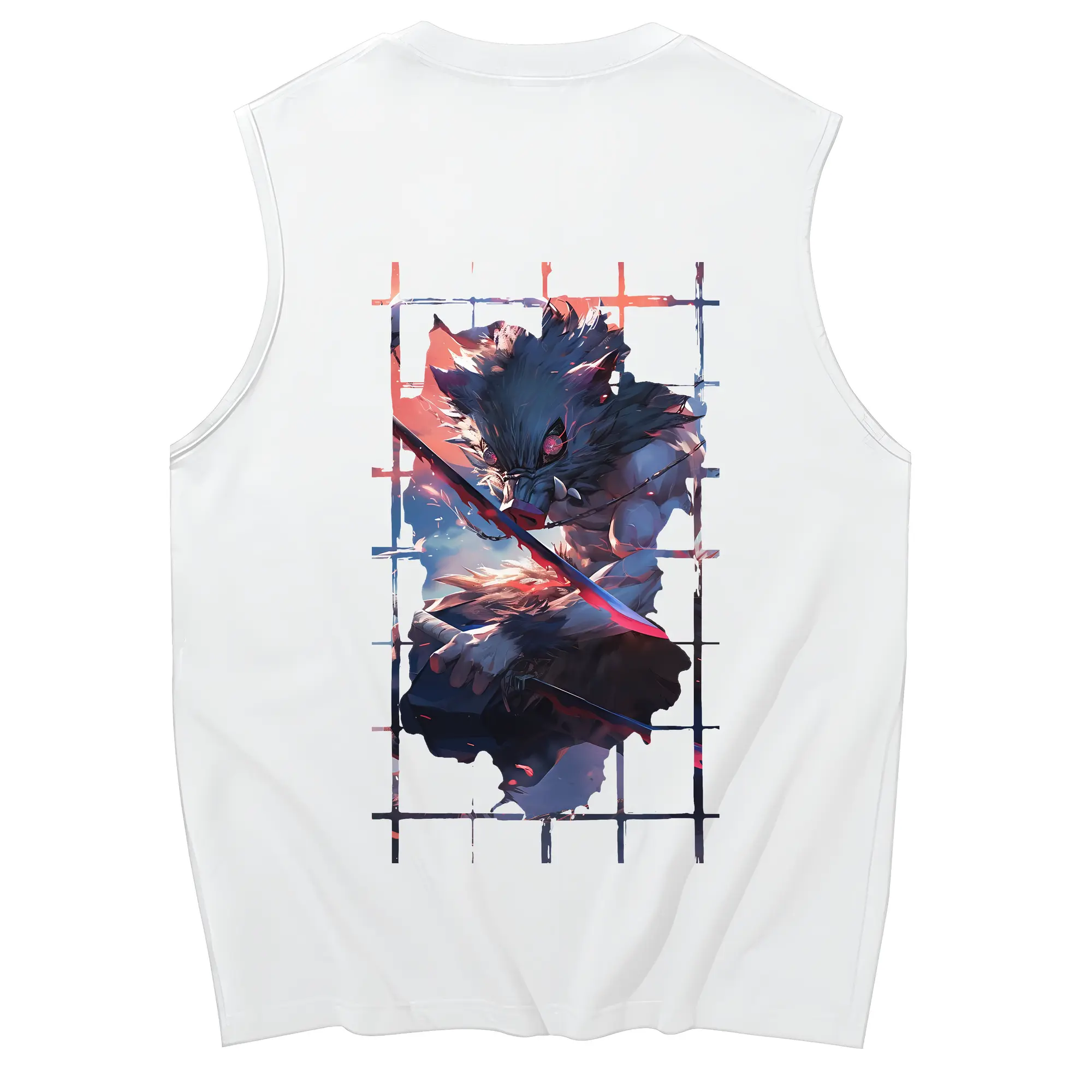 鬼滅の刃 グッズ,嘴平 伊之助 - コットン100％ タンクトップ ・ 背面プリント ・ タイトシルエット ・ 快適 通気性 ・ スポーツ カジュアル 散歩用