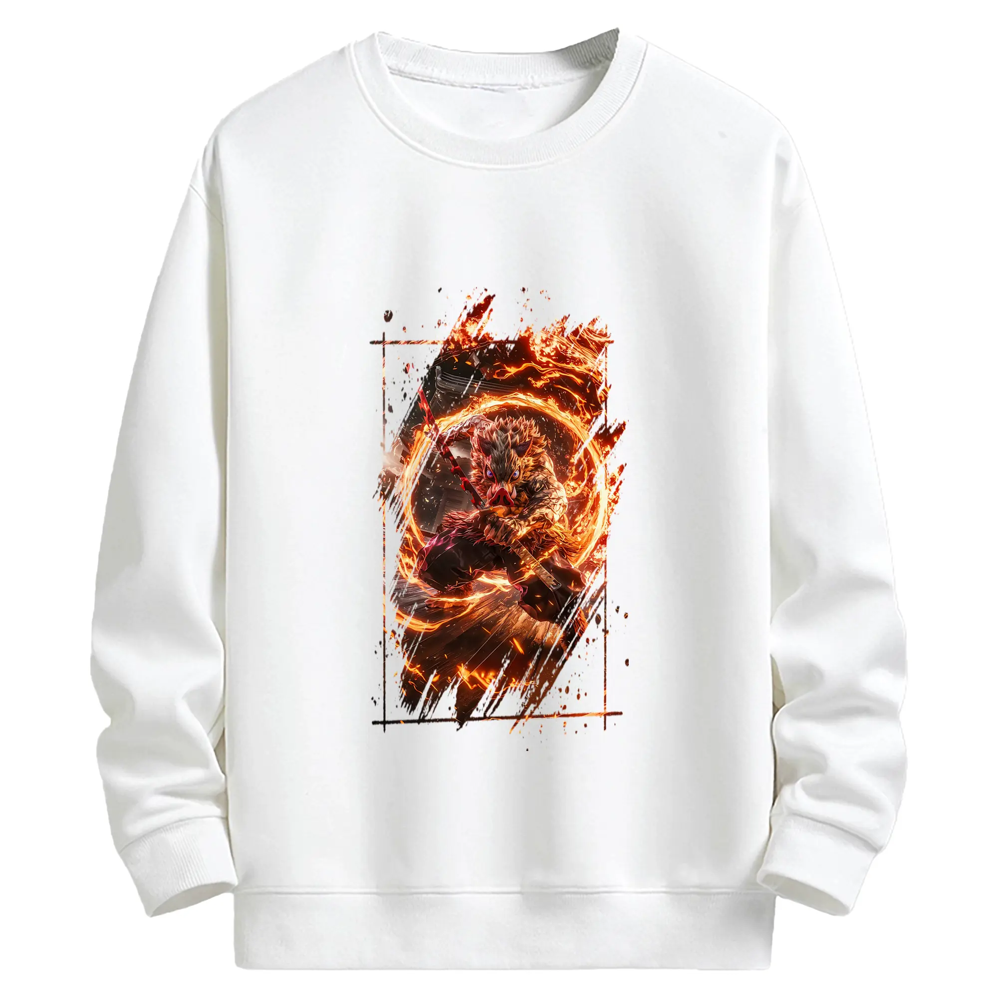 鬼滅の刃 グッズ,嘴平 伊之助 - 高品質 クルーネック スウェット ・ コットン59％ ポリエステル41％ ・ ユニセックス 長袖 トレーナー ・ カジュアル デイリー スポーツ 散歩用