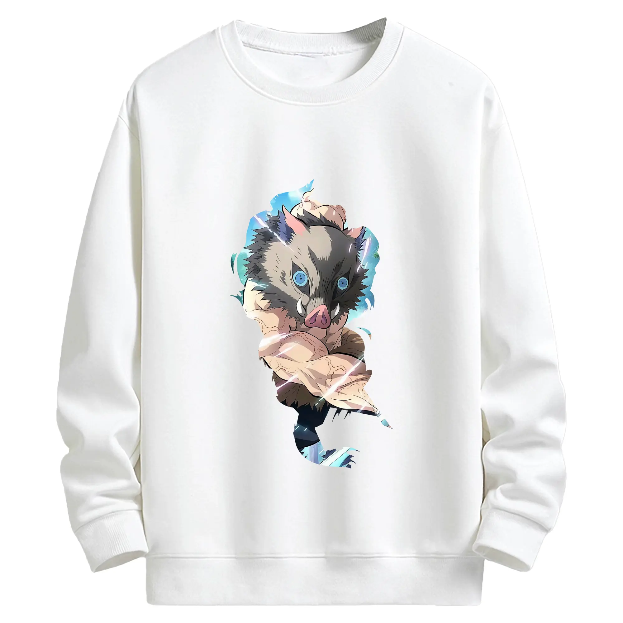 鬼滅の刃 グッズ,嘴平 伊之助 - 高品質 クルーネック スウェット ・ コットン59％ ポリエステル41％ ・ ユニセックス 長袖 トレーナー ・ カジュアル デイリー スポーツ 散歩用