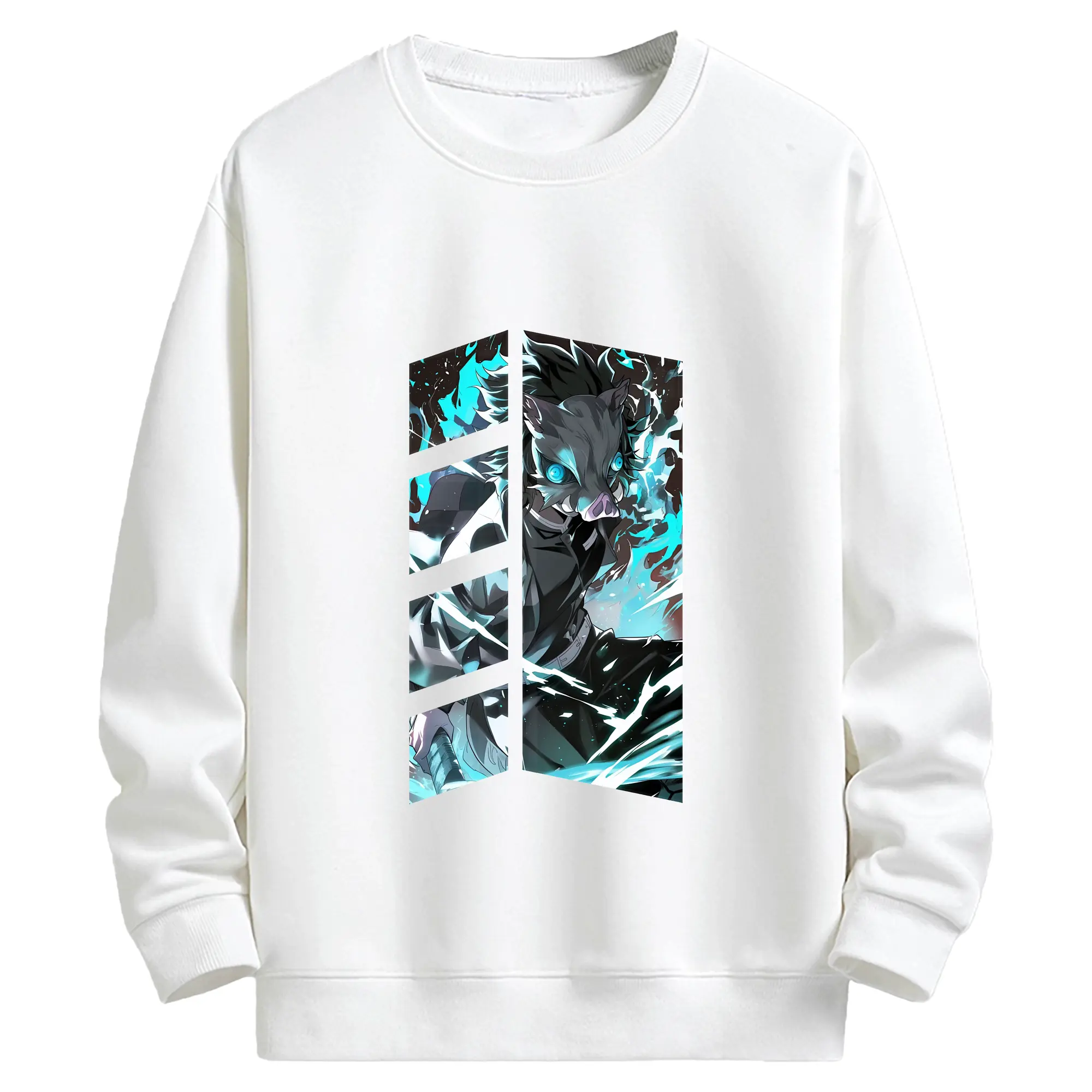 鬼滅の刃 グッズ,嘴平 伊之助 - 高品質 クルーネック スウェット ・ コットン59％ ポリエステル41％ ・ ユニセックス 長袖 トレーナー ・ カジュアル デイリー スポーツ 散歩用