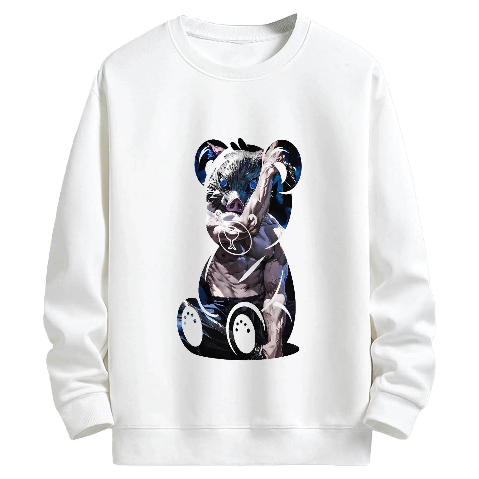 鬼滅の刃 グッズ,嘴平 伊之助 - 高品質 クルーネック スウェット ・ コットン59％ ポリエステル41％ ・ ユニセックス 長袖 トレーナー ・ カジュアル デイリー スポーツ 散歩用