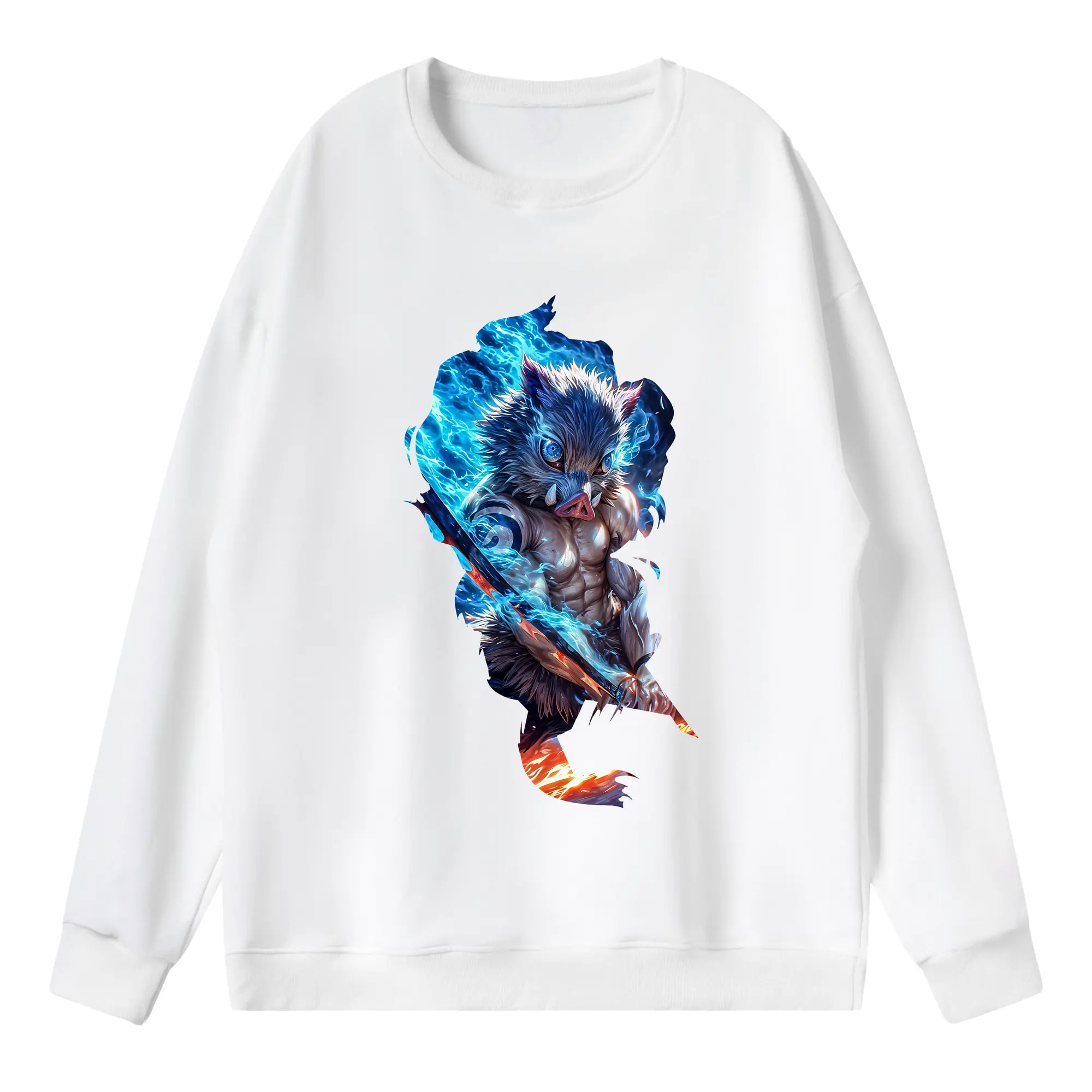 鬼滅の刃 グッズ,嘴平 伊之助 - 薄手 クルーネック スウェット 裏毛260g · ポリエステル 春秋向け カジュアル 男女兼用 · トレーナー デイリー スポーツ 散歩に最適