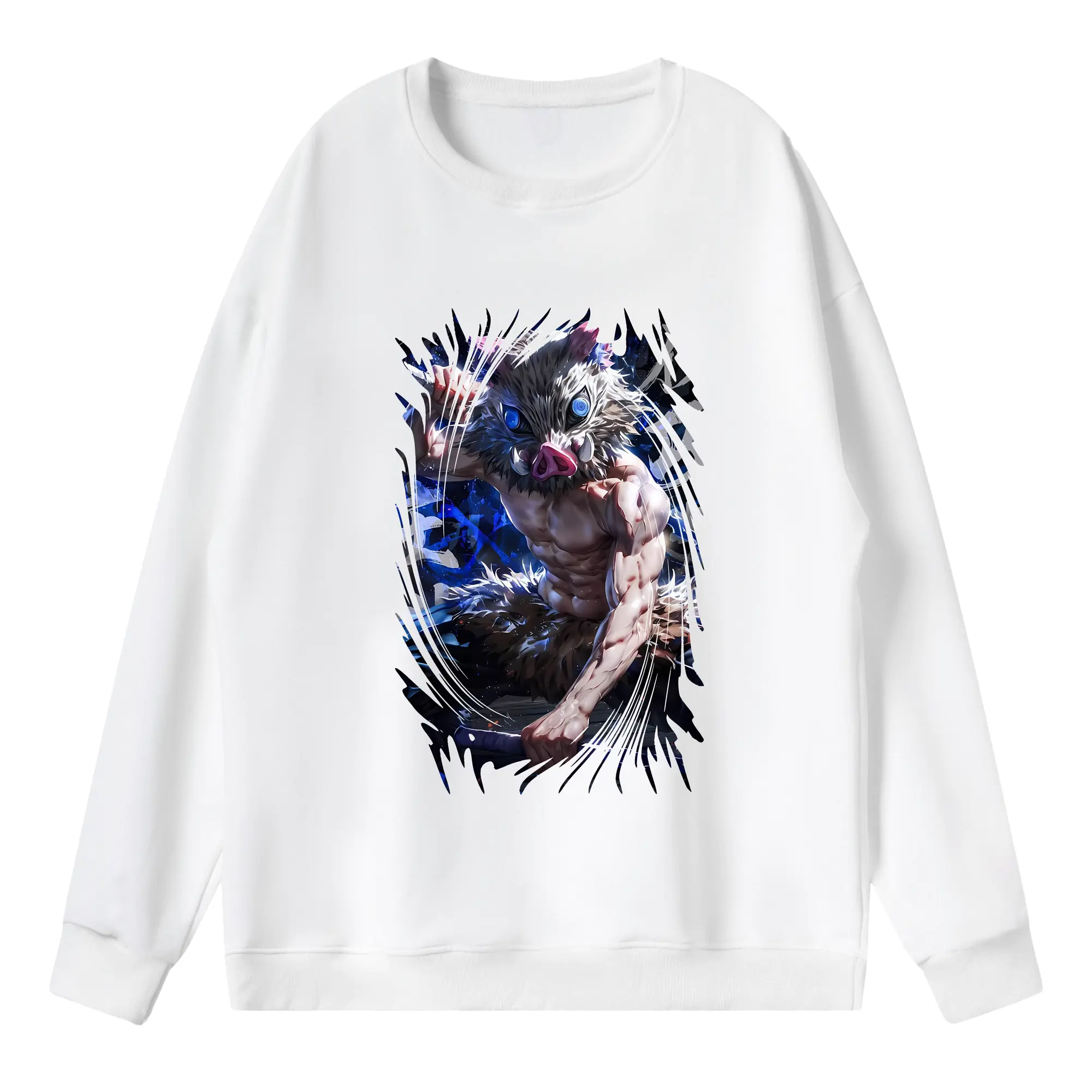 鬼滅の刃 グッズ,嘴平 伊之助 - 薄手 クルーネック スウェット 裏毛260g · ポリエステル 春秋向け カジュアル 男女兼用 · トレーナー デイリー スポーツ 散歩に最適