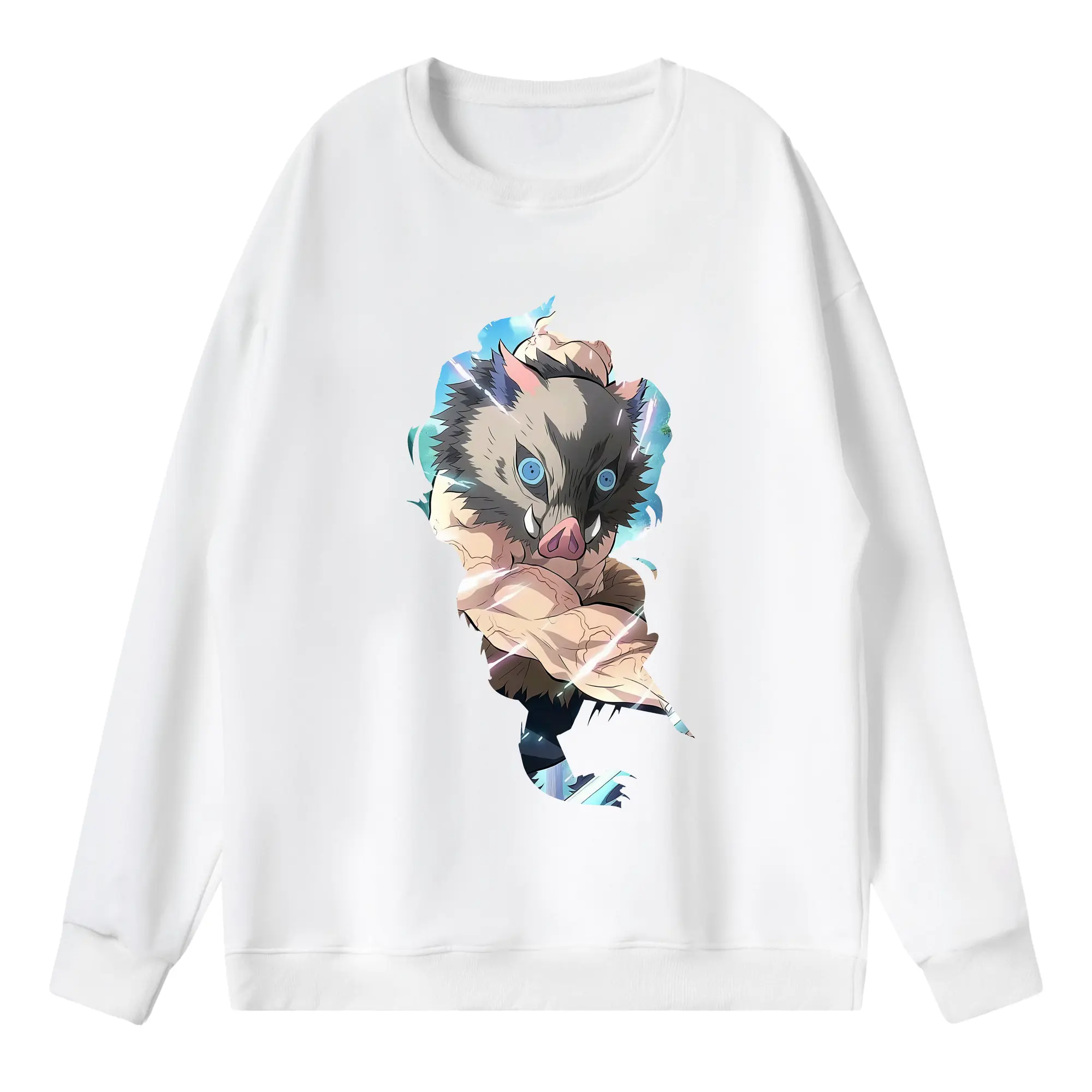 鬼滅の刃 グッズ,嘴平 伊之助 - 薄手 クルーネック スウェット 裏毛260g · ポリエステル 春秋向け カジュアル 男女兼用 · トレーナー デイリー スポーツ 散歩に最適