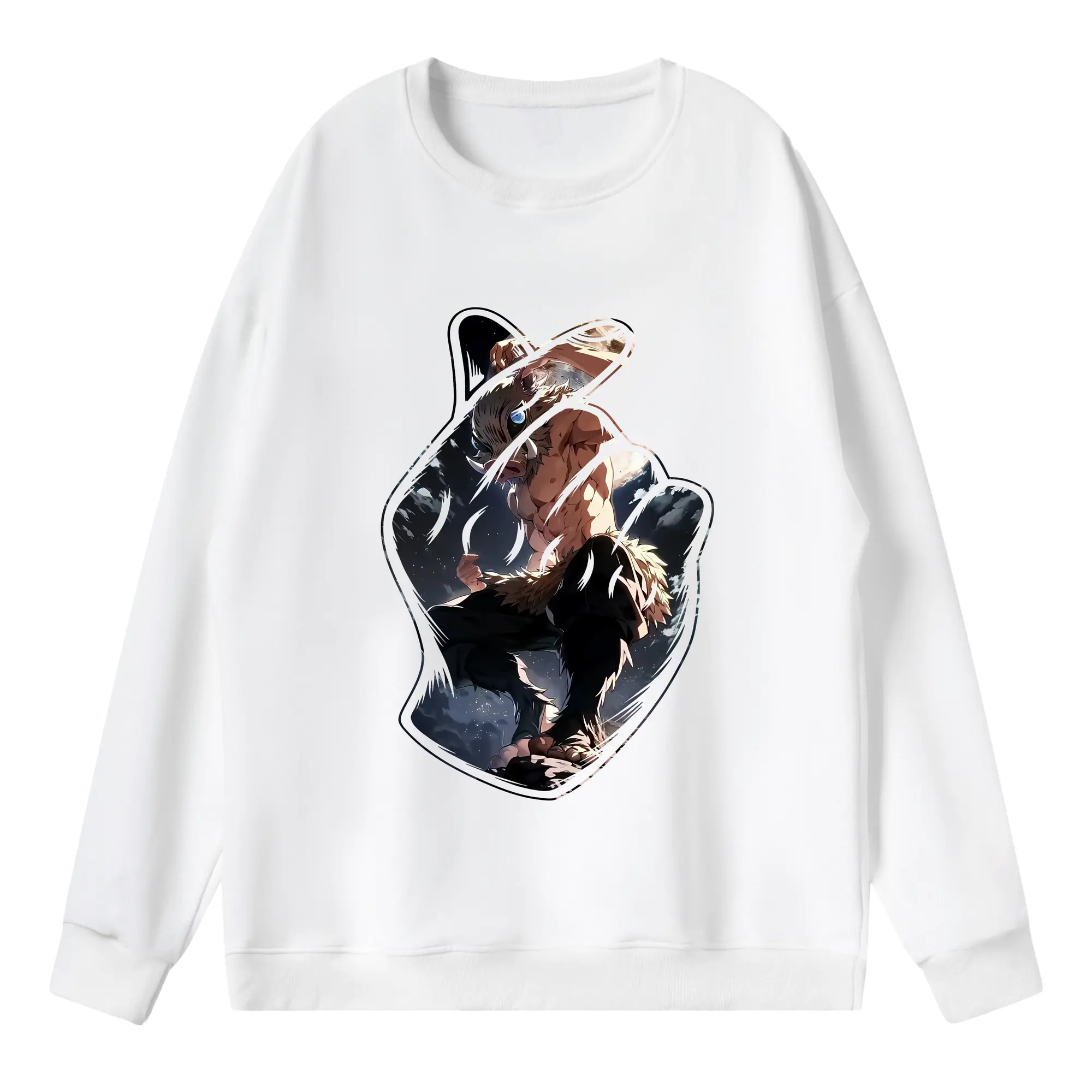 鬼滅の刃 グッズ,嘴平 伊之助 - 薄手 クルーネック スウェット 裏毛260g · ポリエステル 春秋向け カジュアル 男女兼用 · トレーナー デイリー スポーツ 散歩に最適