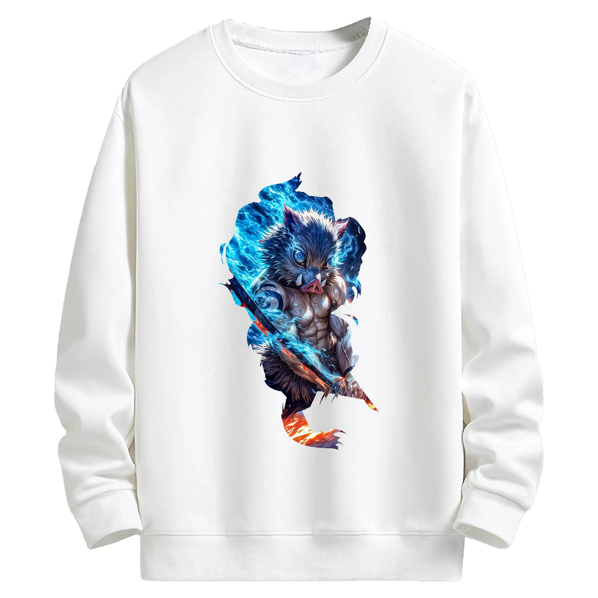 鬼滅の刃 グッズ,嘴平 伊之助 - キッズ クルーネックスウェットシャツ ・ フロントプリント ・ 綿80％ ポリエステル20％ ・ 快適 通学 スポーツ 日常使い お散歩用