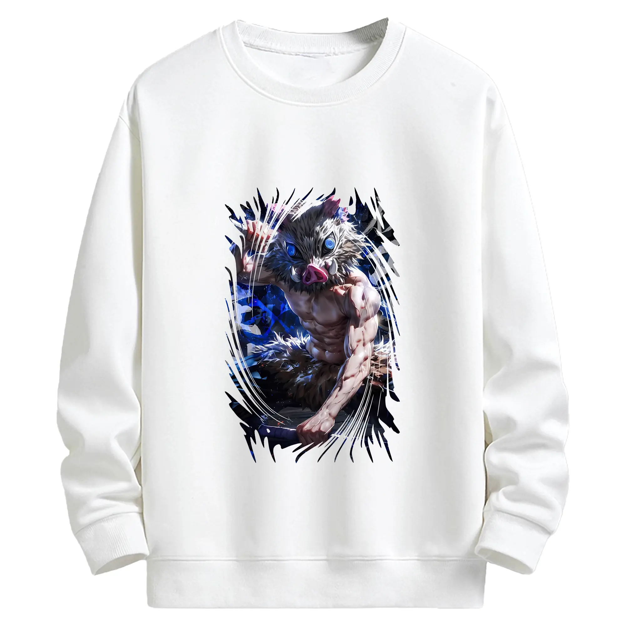 鬼滅の刃 グッズ,嘴平 伊之助 - キッズ クルーネックスウェットシャツ ・ フロントプリント ・ 綿80％ ポリエステル20％ ・ 快適 通学 スポーツ 日常使い お散歩用