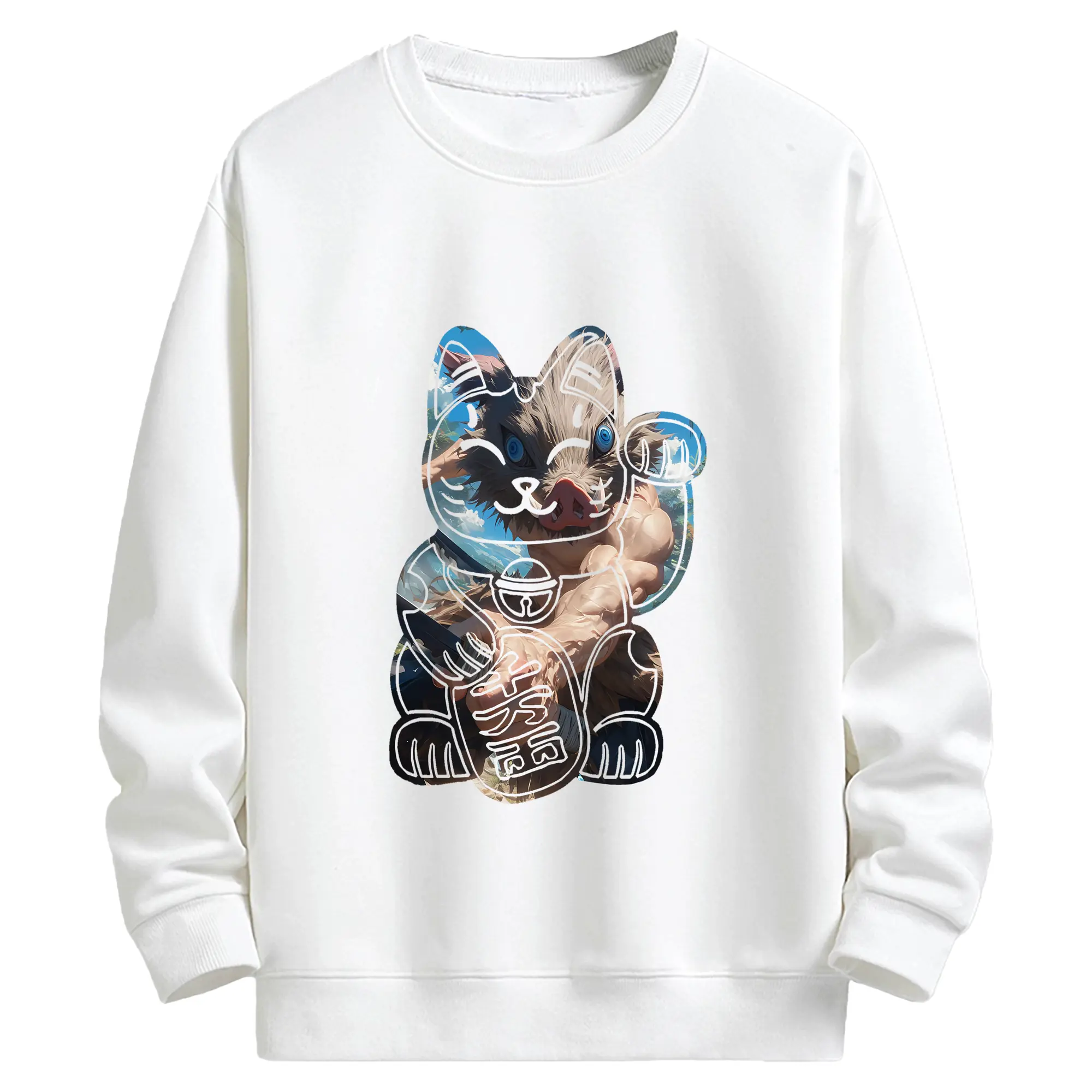 鬼滅の刃 グッズ,嘴平 伊之助 - キッズ クルーネックスウェットシャツ ・ フロントプリント ・ 綿80％ ポリエステル20％ ・ 快適 通学 スポーツ 日常使い お散歩用