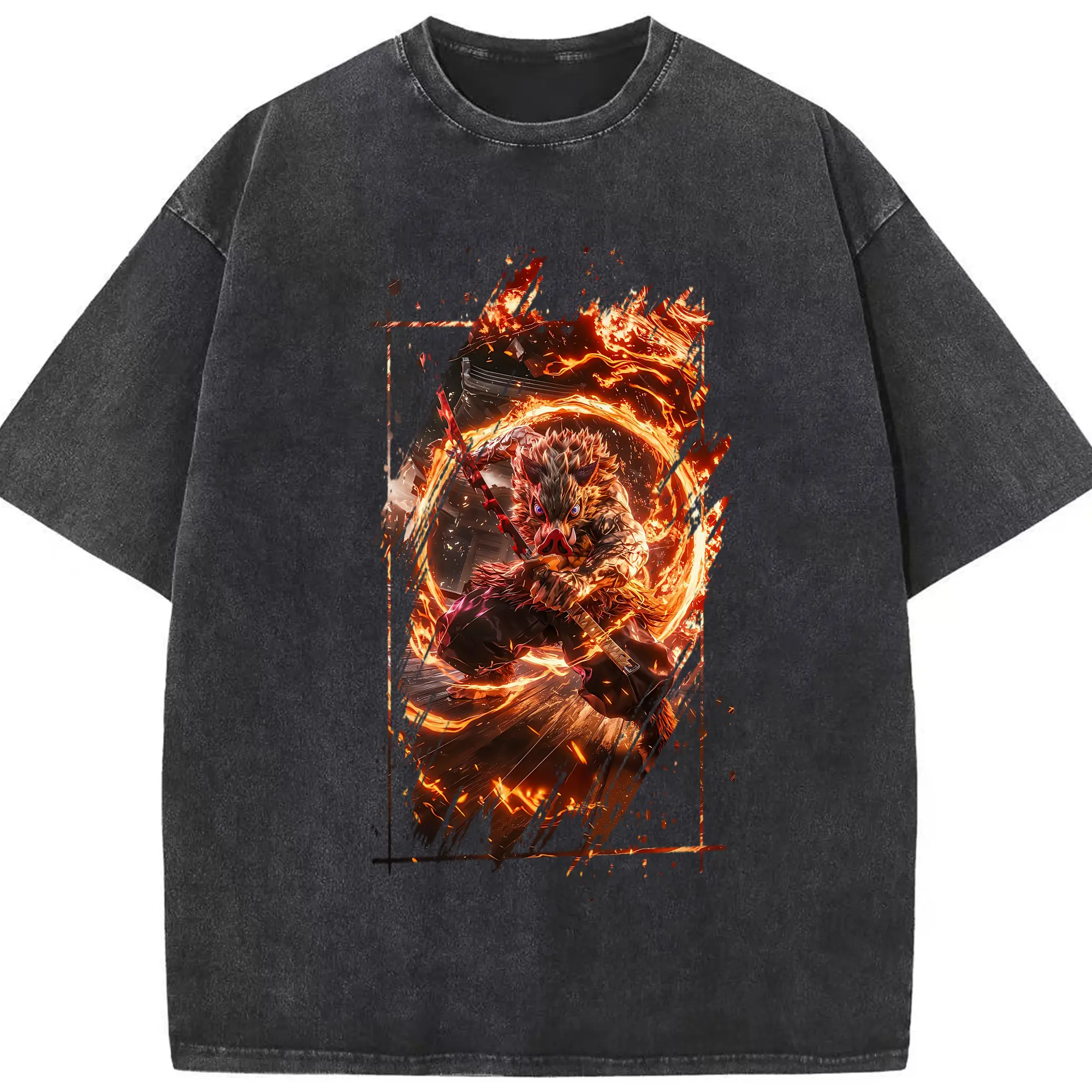 鬼滅の刃 グッズ,嘴平 伊之助 - 綿100％ ヴィンテージ風 半袖Tシャツ ・ フロントプリント ・ 柔らか肌触り ・ 通気性 快適 ・ スポーツ カジュアル 外出用