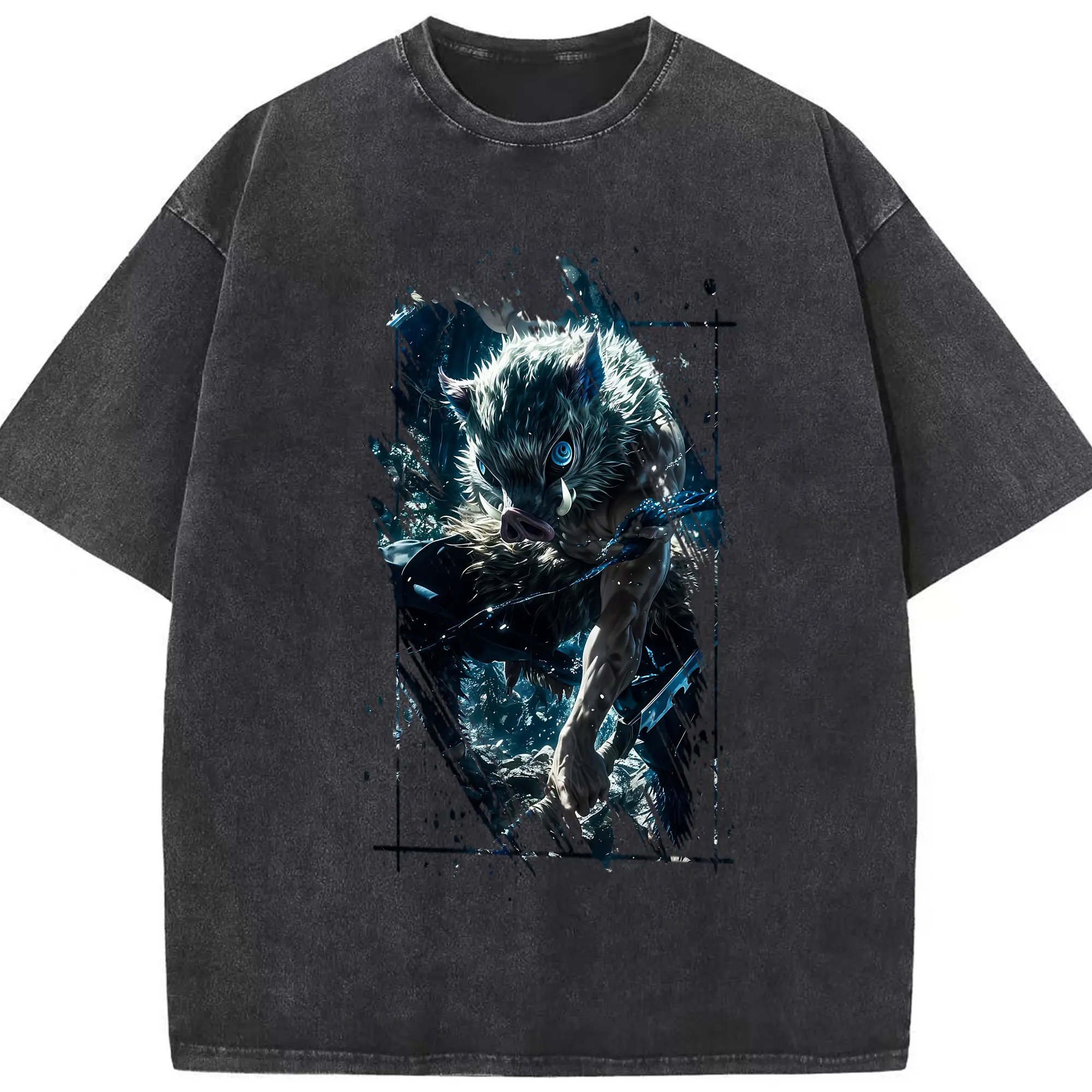 鬼滅の刃 グッズ,嘴平 伊之助 - 綿100％ ヴィンテージ風 半袖Tシャツ ・ フロントプリント ・ 柔らか肌触り ・ 通気性 快適 ・ スポーツ カジュアル 外出用