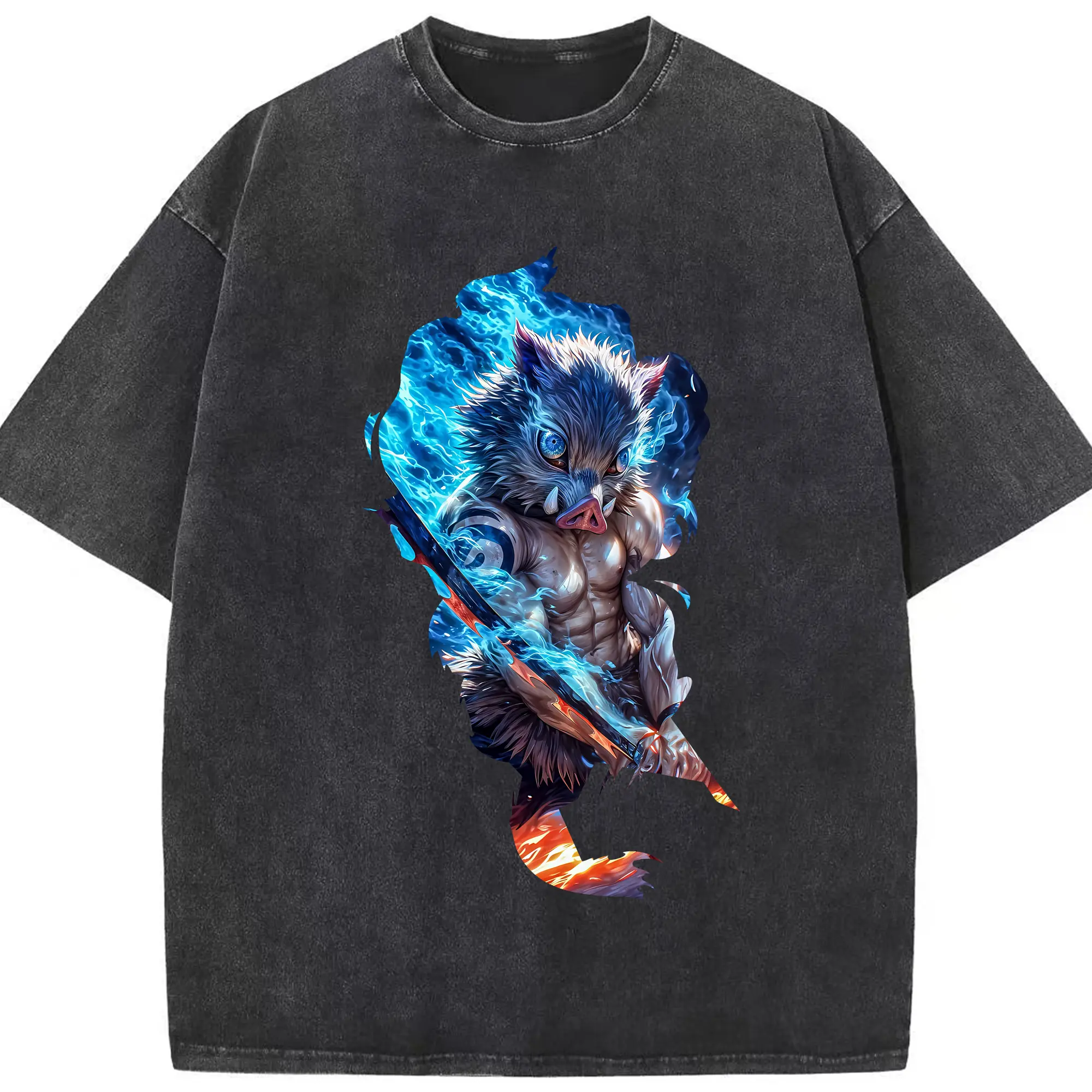 鬼滅の刃 グッズ,嘴平 伊之助 - 綿100％ ヴィンテージ風 半袖Tシャツ ・ フロントプリント ・ 柔らか肌触り ・ 通気性 快適 ・ スポーツ カジュアル 外出用