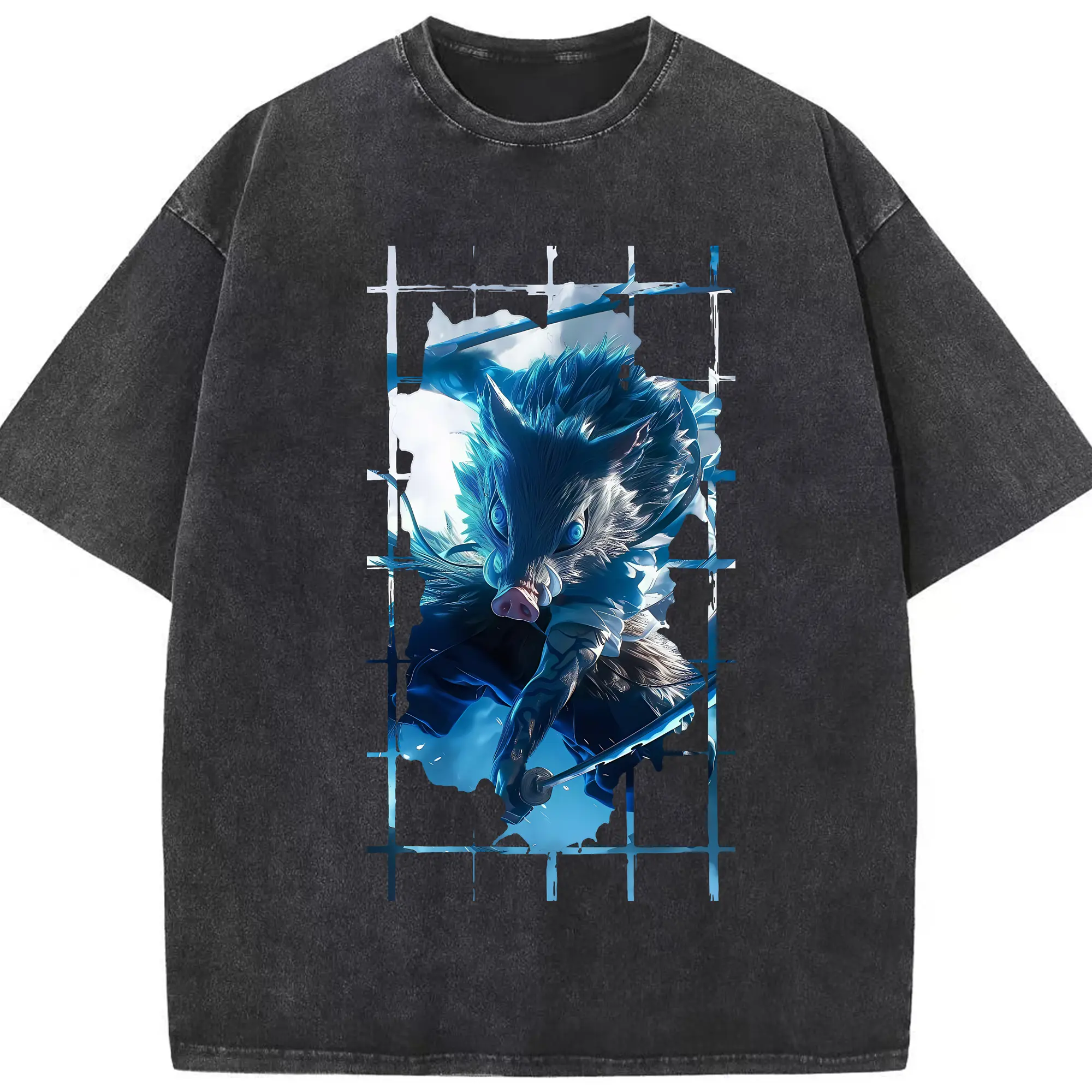 鬼滅の刃 グッズ,嘴平 伊之助 - 綿100％ ヴィンテージ風 半袖Tシャツ ・ フロントプリント ・ 柔らか肌触り ・ 通気性 快適 ・ スポーツ カジュアル 外出用