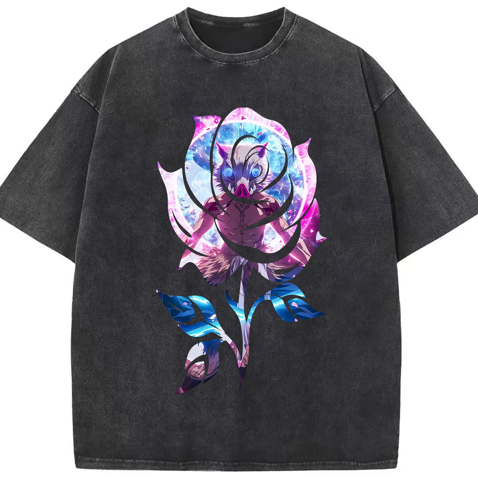 鬼滅の刃 グッズ,嘴平 伊之助 - 綿100％ ヴィンテージ風 半袖Tシャツ ・ フロントプリント ・ 柔らか肌触り ・ 通気性 快適 ・ スポーツ カジュアル 外出用