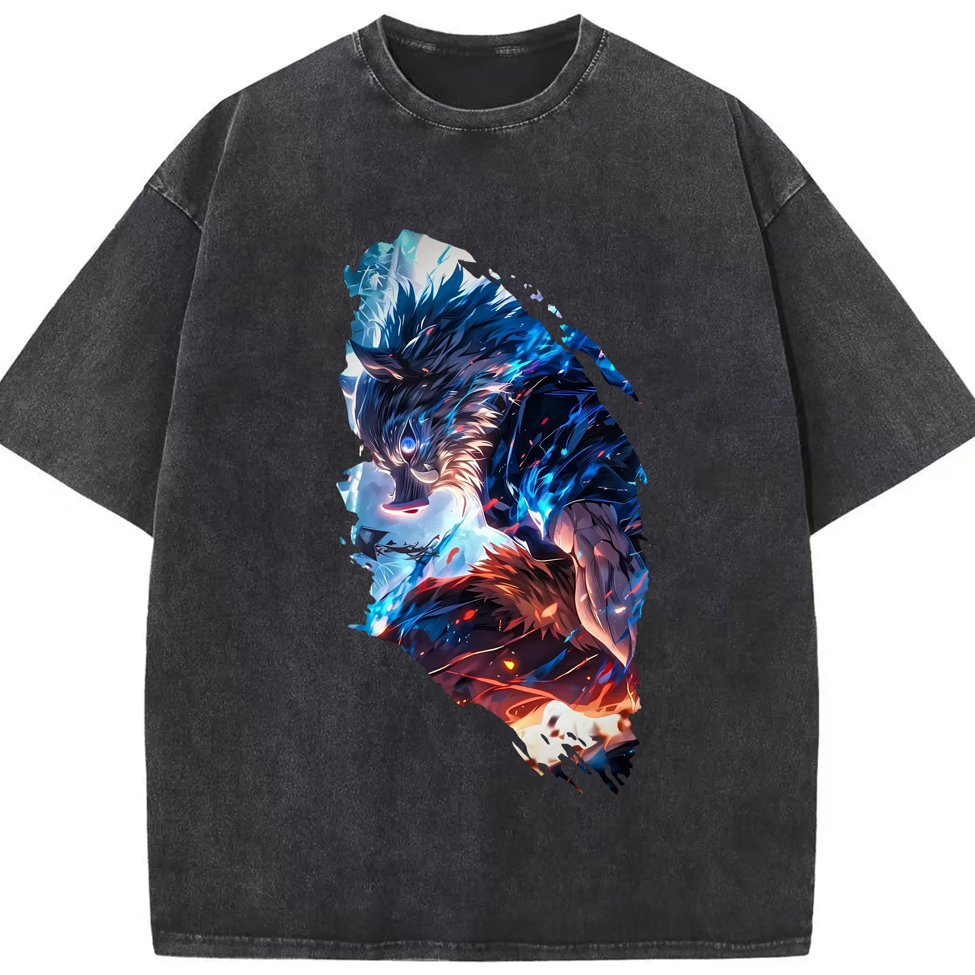 鬼滅の刃 グッズ,嘴平 伊之助 - 綿100％ ヴィンテージ風 半袖Tシャツ ・ フロントプリント ・ 柔らか肌触り ・ 通気性 快適 ・ スポーツ カジュアル 外出用