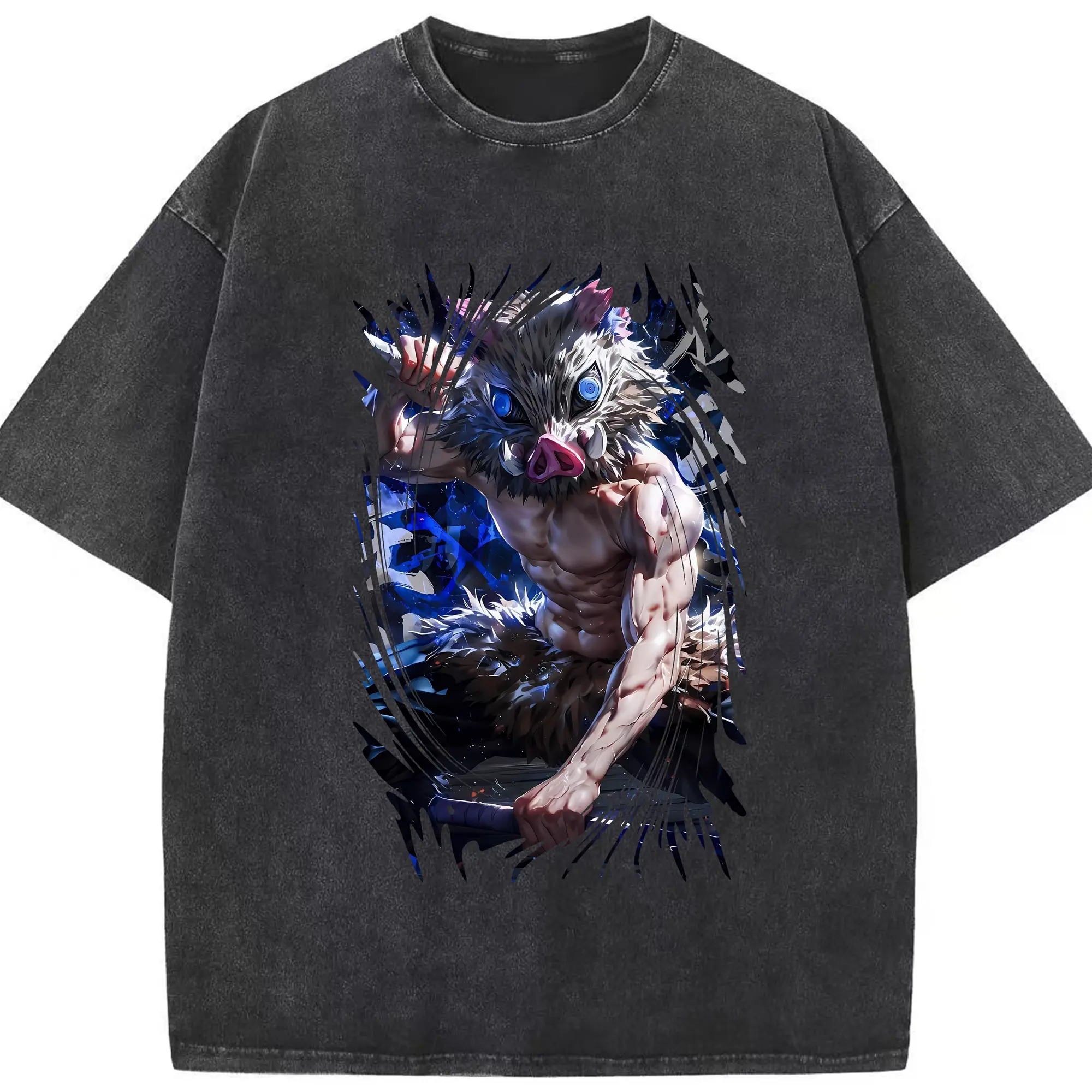 鬼滅の刃 グッズ,嘴平 伊之助 - 綿100％ ヴィンテージ風 半袖Tシャツ ・ フロントプリント ・ 柔らか肌触り ・ 通気性 快適 ・ スポーツ カジュアル 外出用