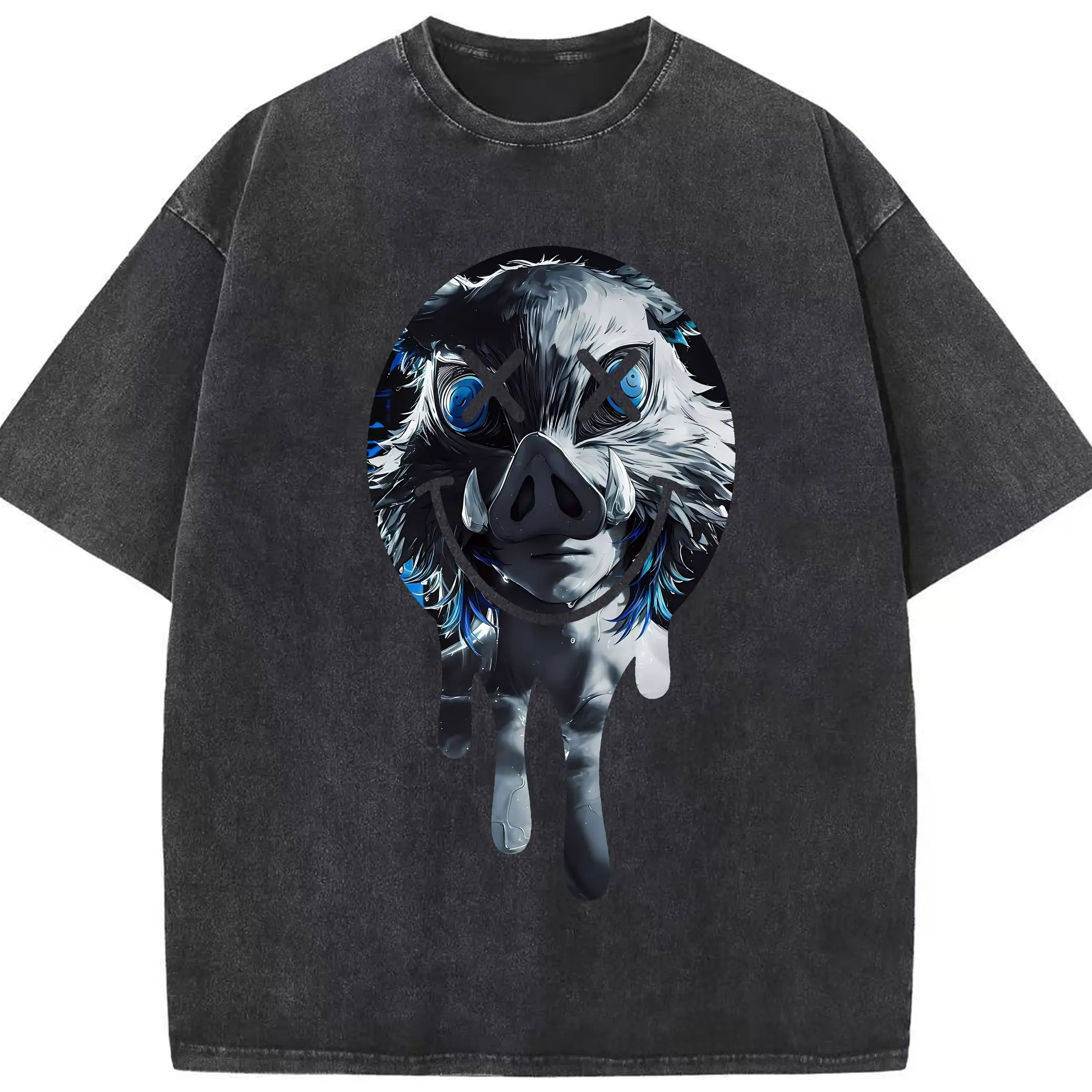 鬼滅の刃 グッズ,嘴平 伊之助 - 綿100％ ヴィンテージ風 半袖Tシャツ ・ フロントプリント ・ 柔らか肌触り ・ 通気性 快適 ・ スポーツ カジュアル 外出用