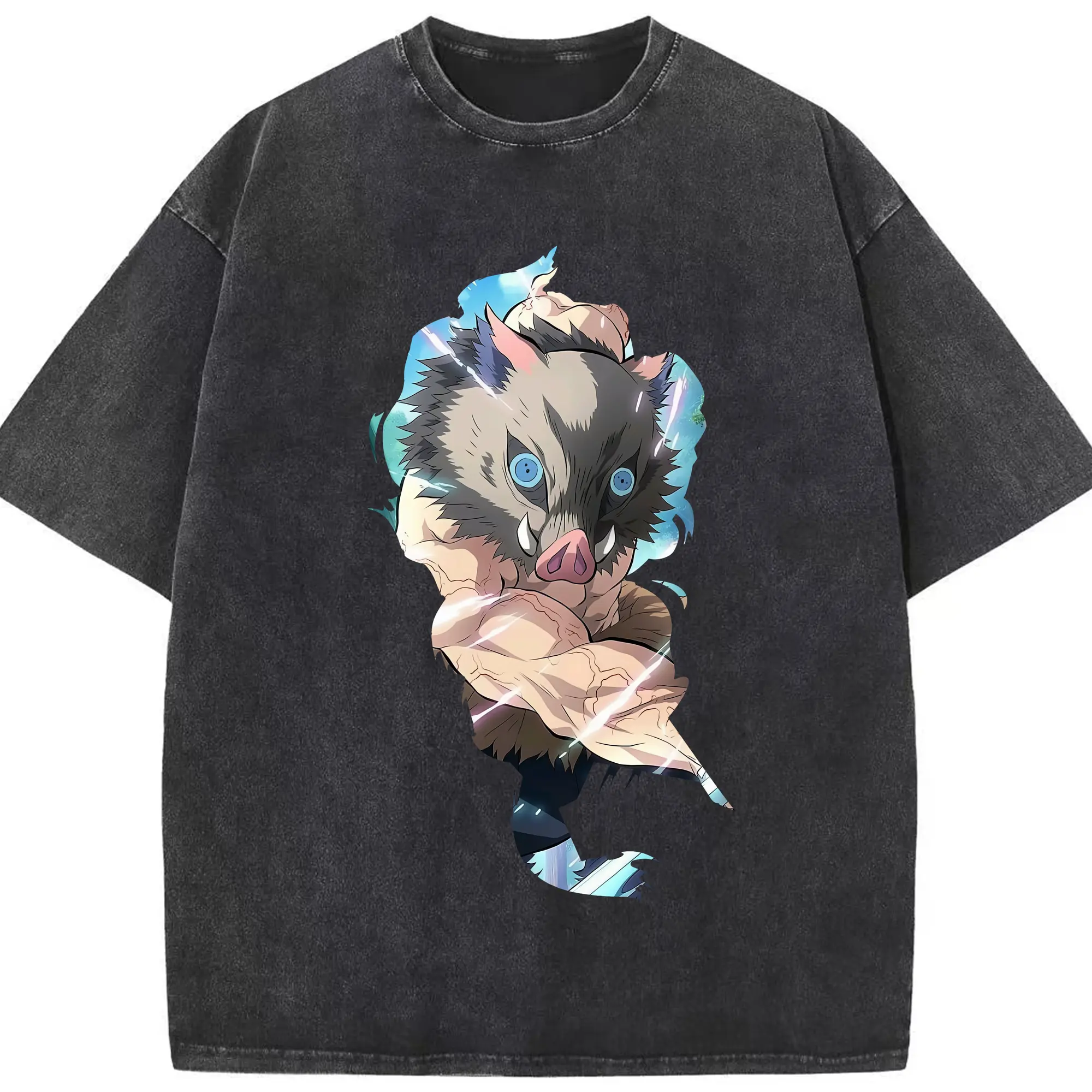 鬼滅の刃 グッズ,嘴平 伊之助 - 綿100％ ヴィンテージ風 半袖Tシャツ ・ フロントプリント ・ 柔らか肌触り ・ 通気性 快適 ・ スポーツ カジュアル 外出用