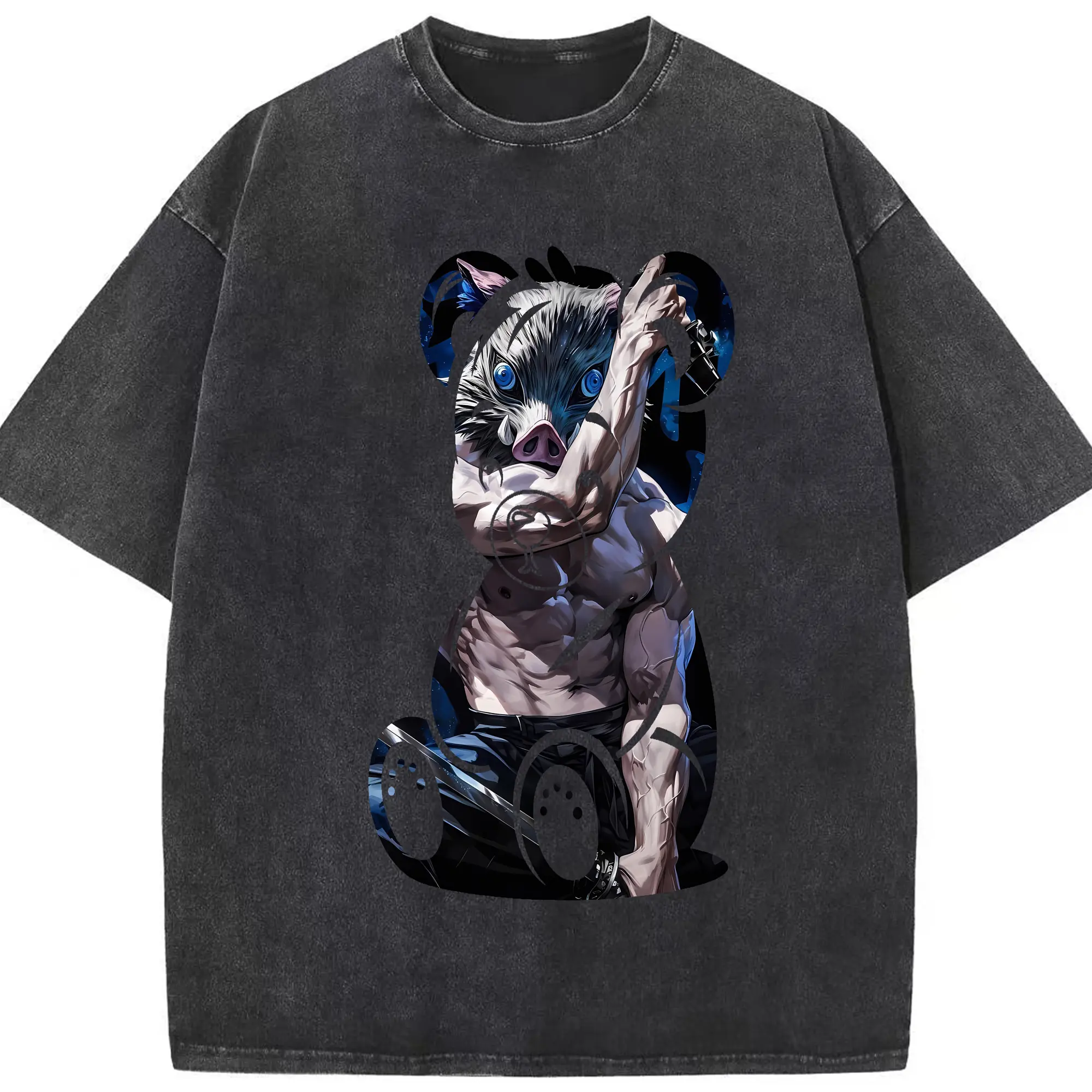 鬼滅の刃 グッズ,嘴平 伊之助 - 綿100％ ヴィンテージ風 半袖Tシャツ ・ フロントプリント ・ 柔らか肌触り ・ 通気性 快適 ・ スポーツ カジュアル 外出用