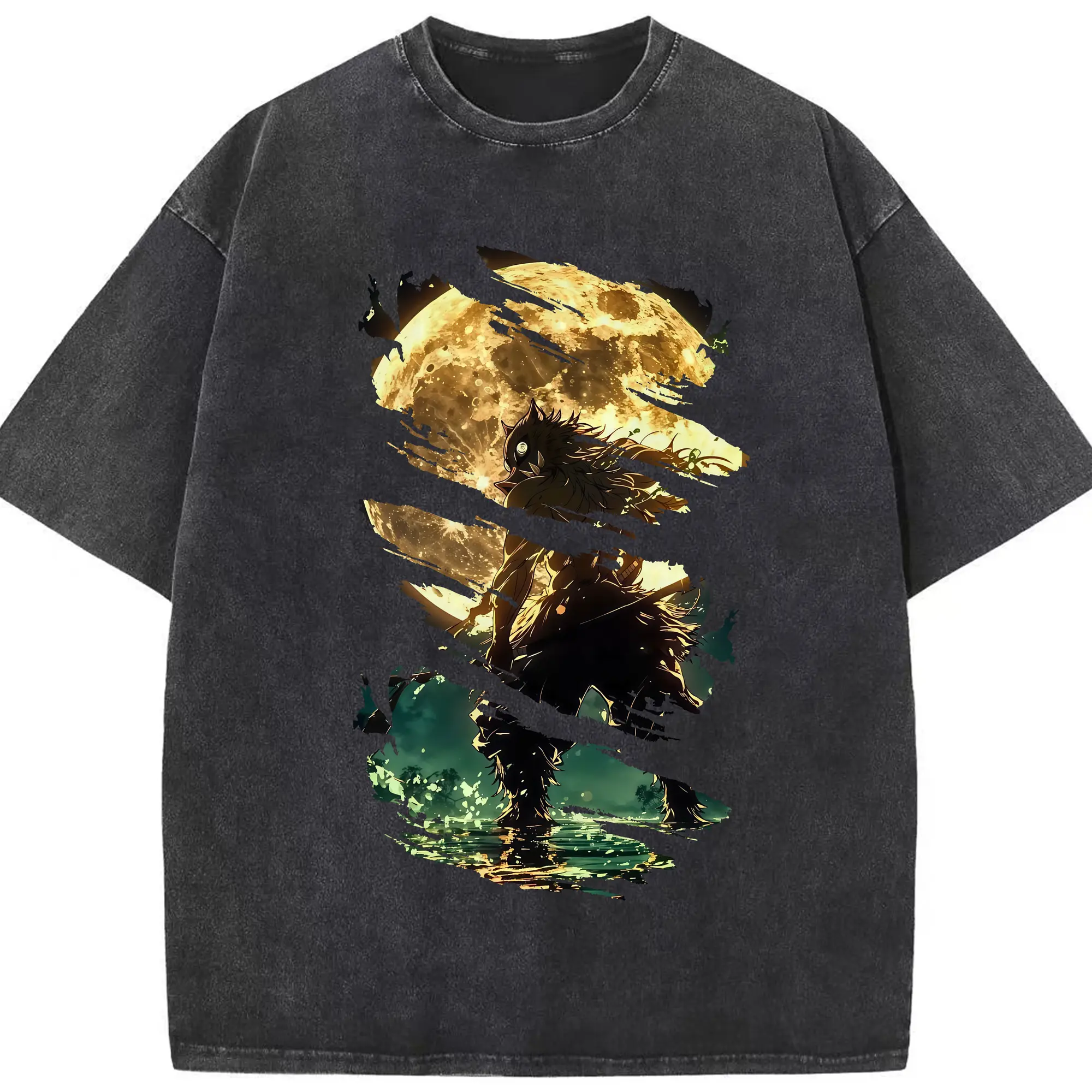 鬼滅の刃 グッズ,嘴平 伊之助 - 綿100％ ヴィンテージ風 半袖Tシャツ ・ フロントプリント ・ 柔らか肌触り ・ 通気性 快適 ・ スポーツ カジュアル 外出用