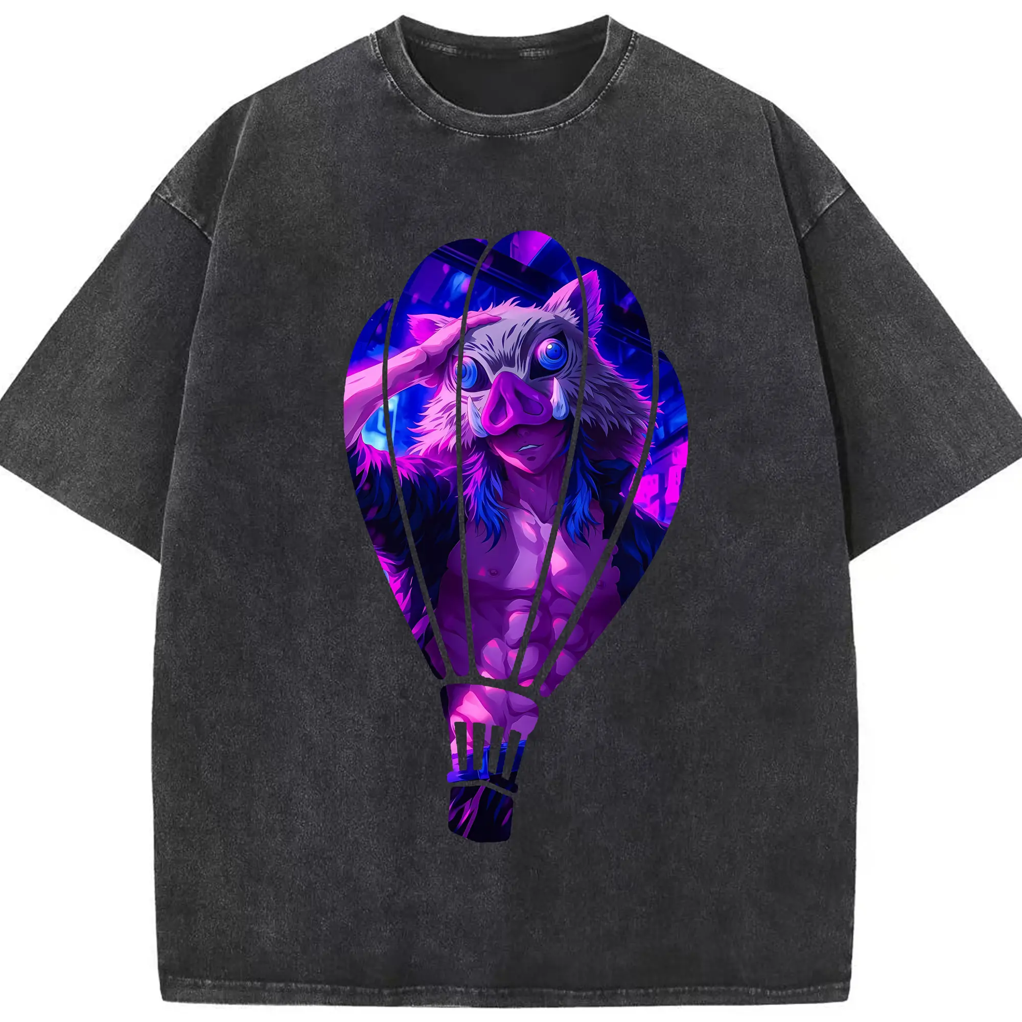 鬼滅の刃 グッズ,嘴平 伊之助 - 綿100％ ヴィンテージ風 半袖Tシャツ ・ フロントプリント ・ 柔らか肌触り ・ 通気性 快適 ・ スポーツ カジュアル 外出用