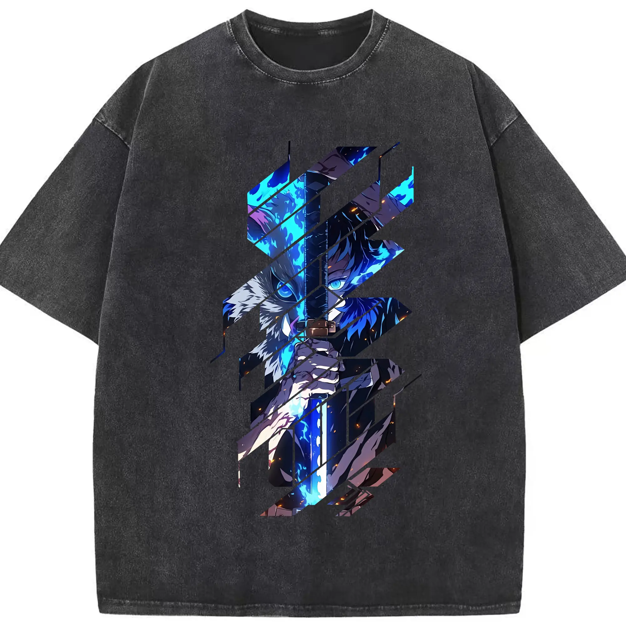 鬼滅の刃 グッズ,嘴平 伊之助 - 綿100％ ヴィンテージ風 半袖Tシャツ ・ フロントプリント ・ 柔らか肌触り ・ 通気性 快適 ・ スポーツ カジュアル 外出用