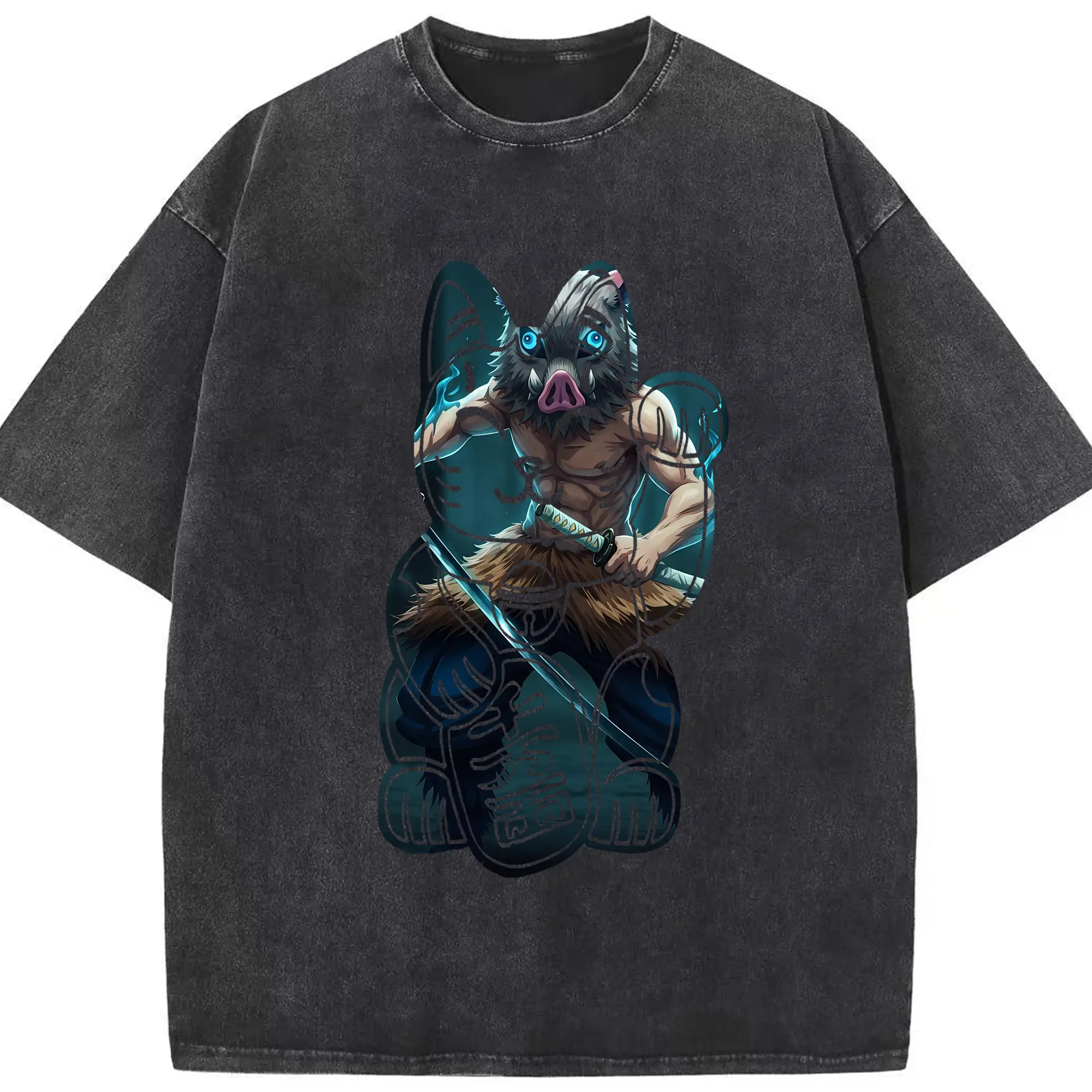 鬼滅の刃 グッズ,嘴平 伊之助 - 綿100％ ヴィンテージ風 半袖Tシャツ ・ フロントプリント ・ 柔らか肌触り ・ 通気性 快適 ・ スポーツ カジュアル 外出用