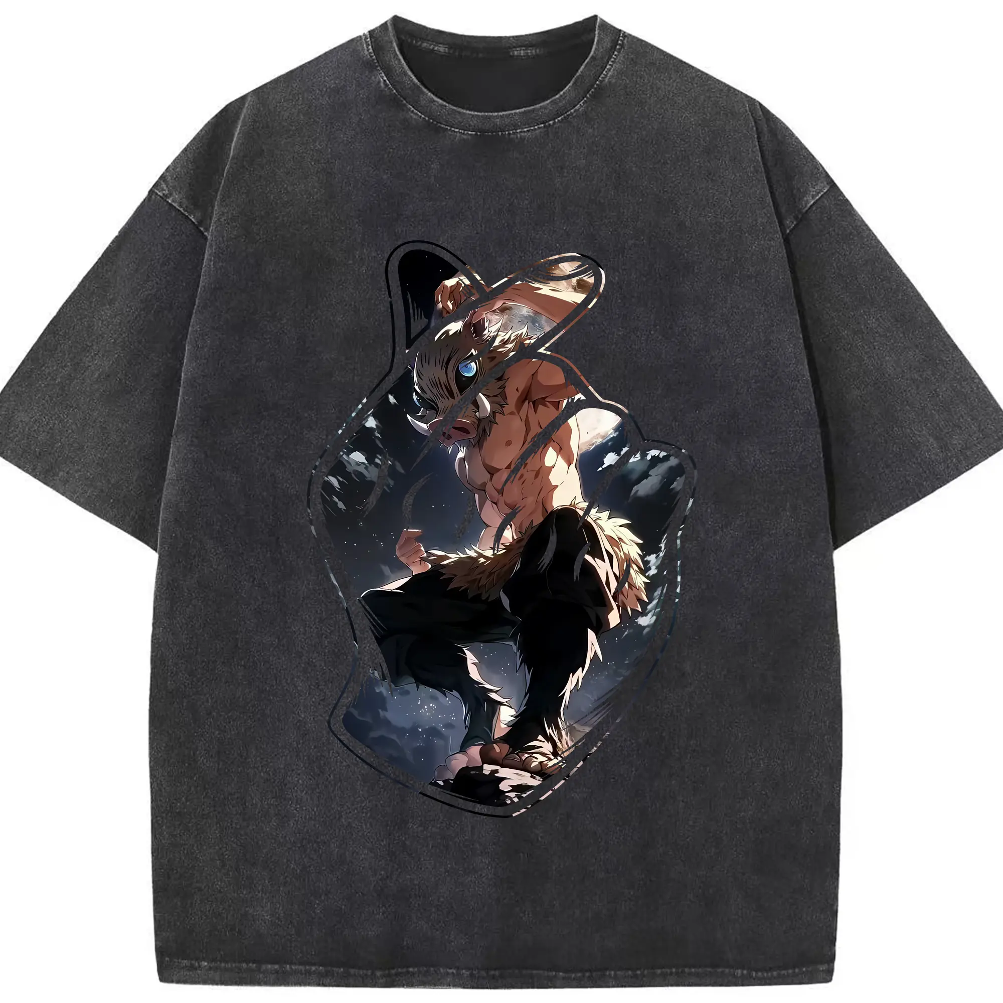 鬼滅の刃 グッズ,嘴平 伊之助 - 綿100％ ヴィンテージ風 半袖Tシャツ ・ フロントプリント ・ 柔らか肌触り ・ 通気性 快適 ・ スポーツ カジュアル 外出用