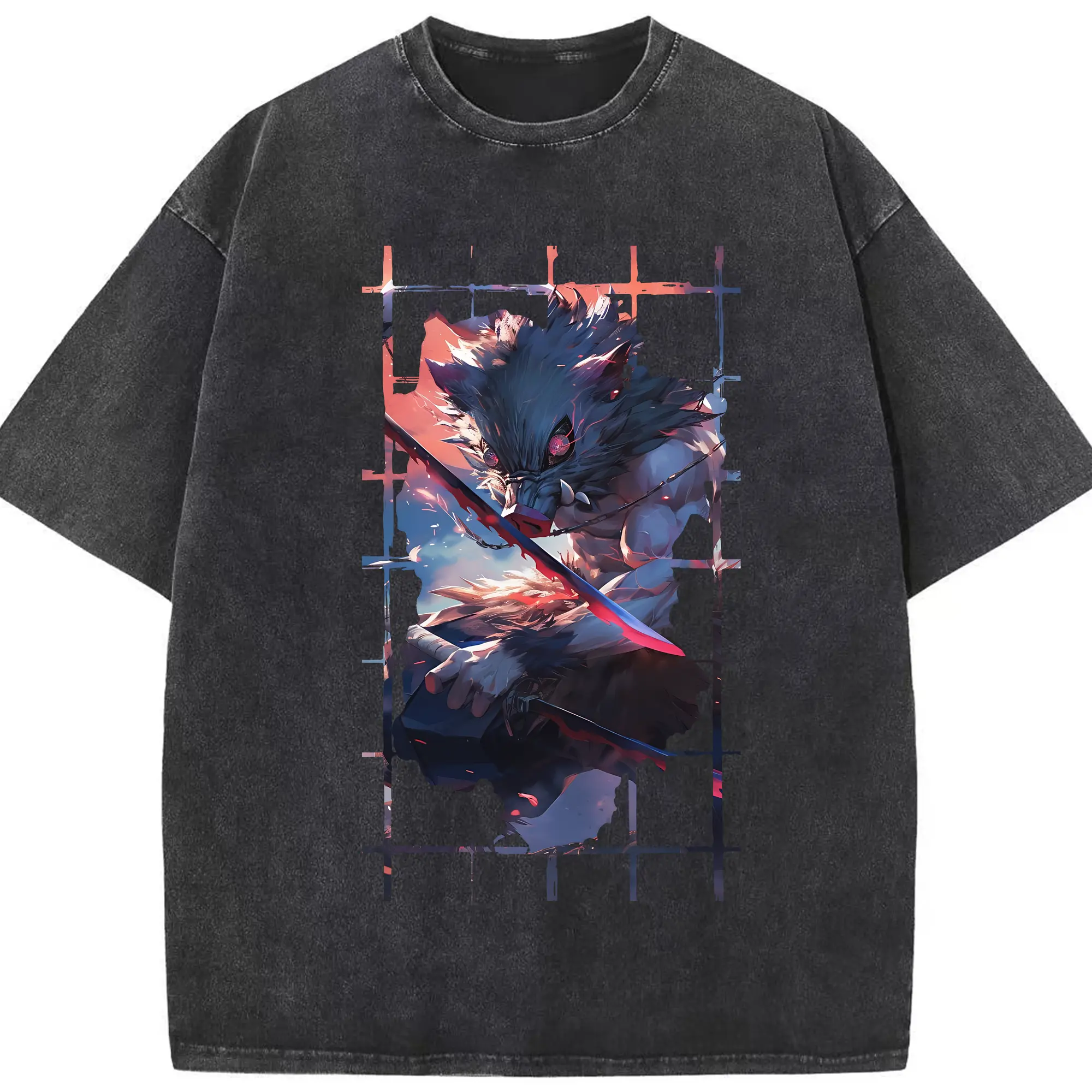 鬼滅の刃 グッズ,嘴平 伊之助 - 綿100％ ヴィンテージ風 半袖Tシャツ ・ フロントプリント ・ 柔らか肌触り ・ 通気性 快適 ・ スポーツ カジュアル 外出用