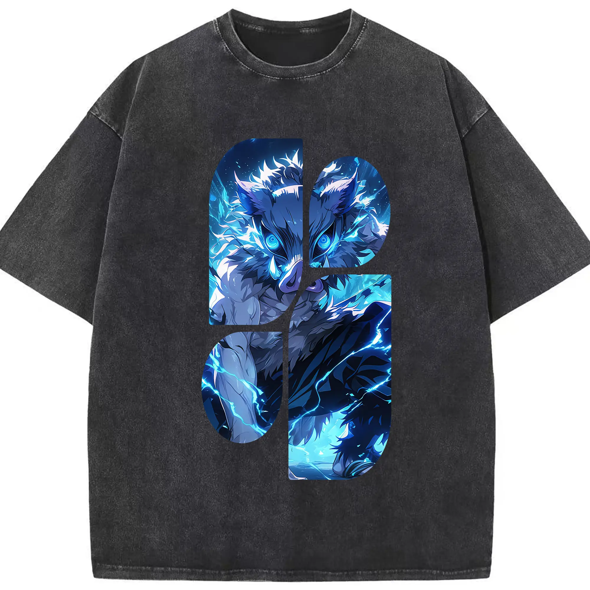 鬼滅の刃 グッズ,嘴平 伊之助 - 綿100％ ヴィンテージ風 半袖Tシャツ ・ フロントプリント ・ 柔らか肌触り ・ 通気性 快適 ・ スポーツ カジュアル 外出用